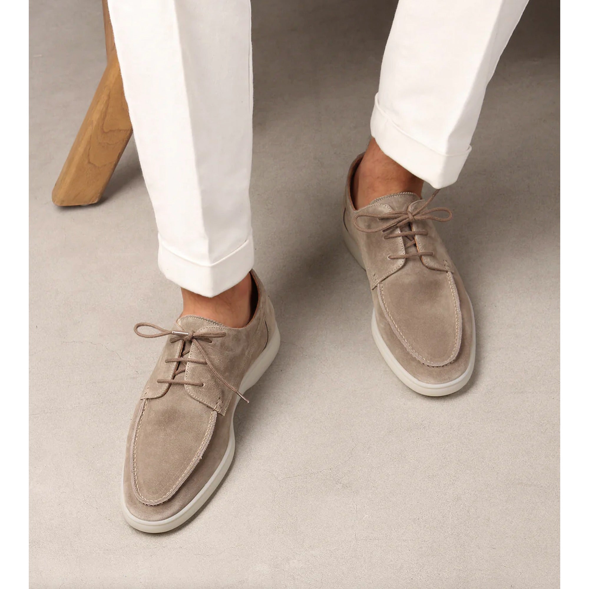 Leo | Men's Casual Lace-Up Boat Shoes - Beige