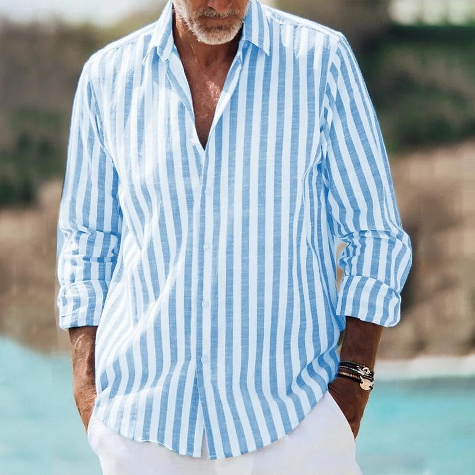 Ivy 2 | Men’s Casual Striped Shirt – Lightweight Long Sleeve Design for Everyday Style - Blue