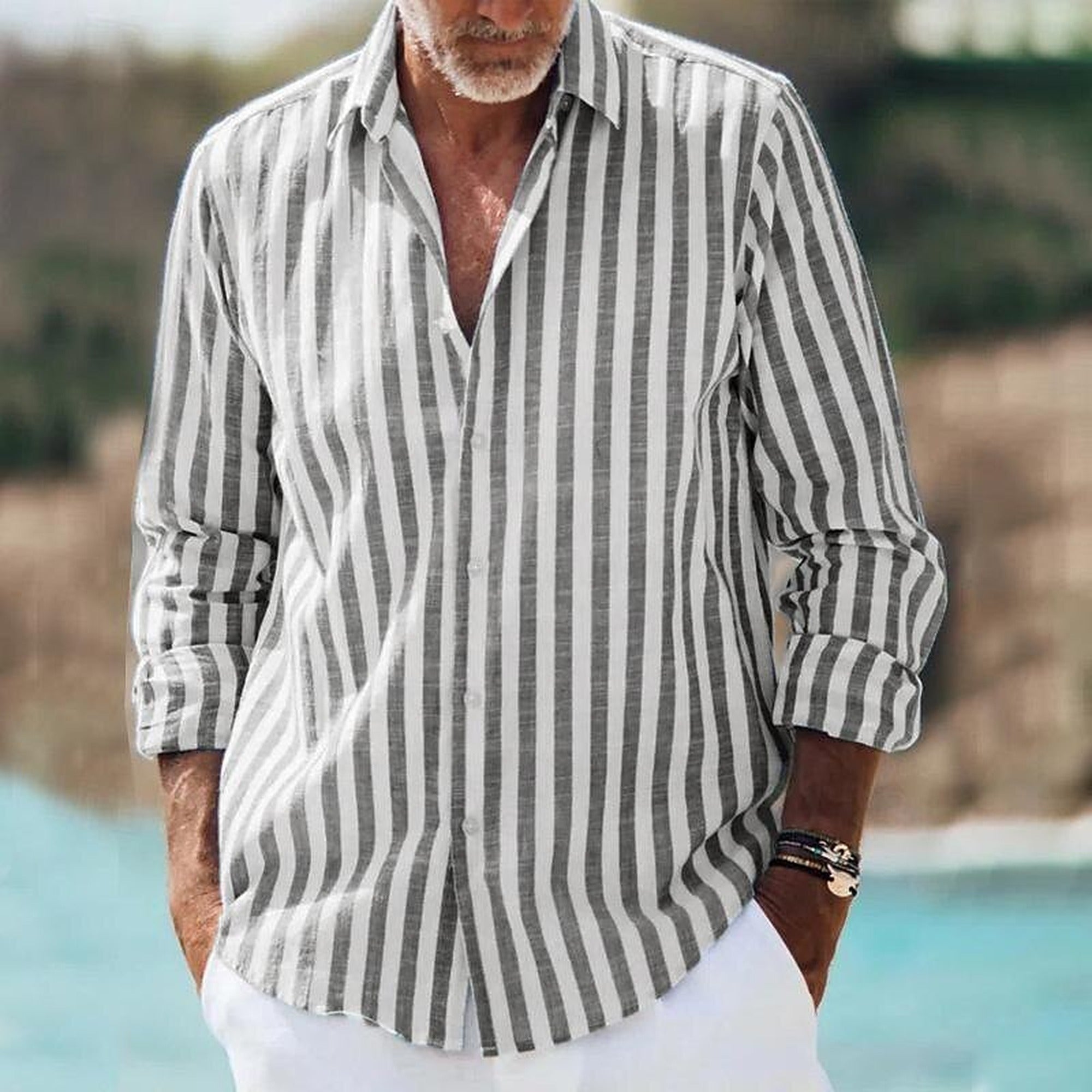 Ivy 2 | Men’s Casual Striped Shirt – Lightweight Long Sleeve Design for Everyday Style - Grey