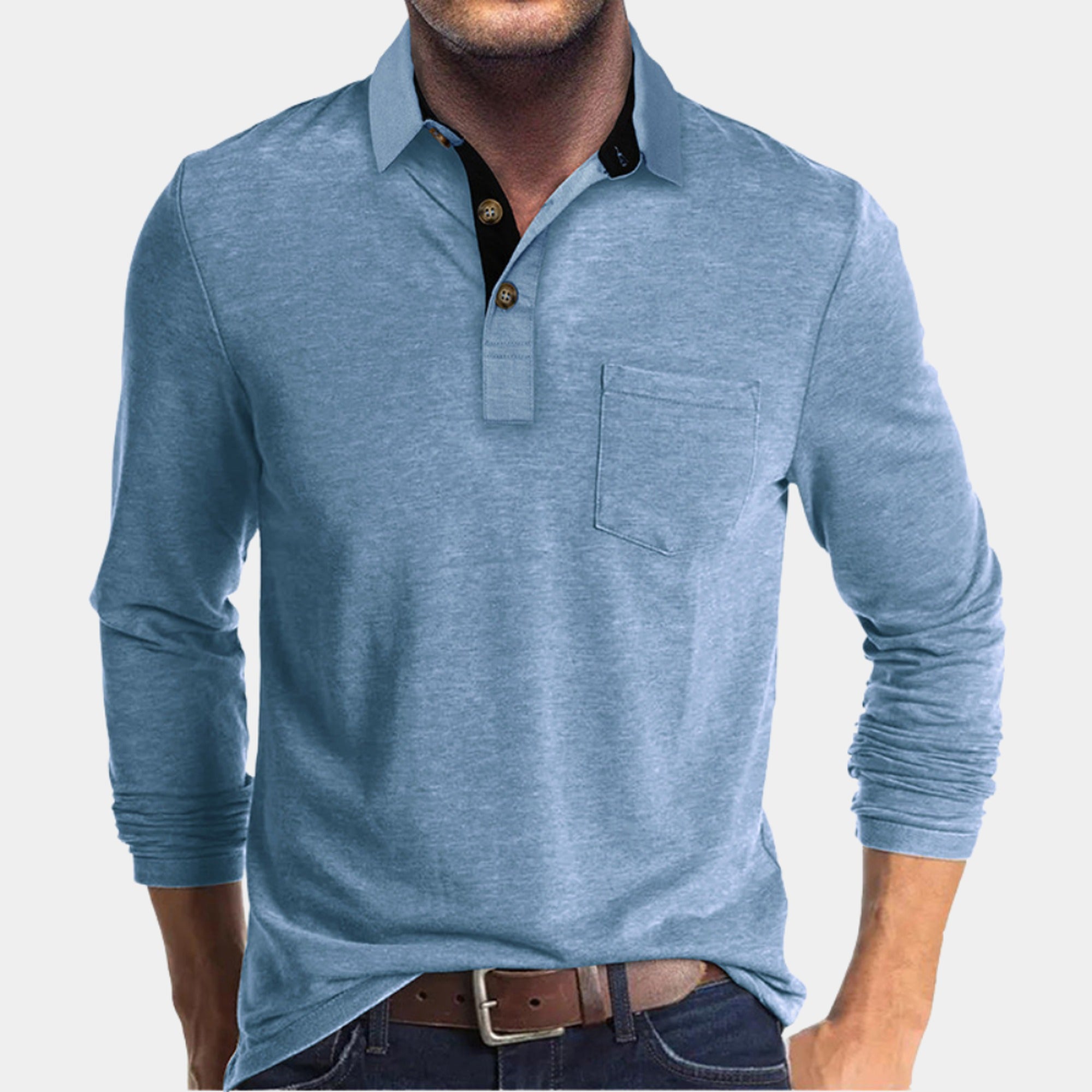 Felix | Men's Long Sleeve Polo Shirt with Chest Pocket - Blue