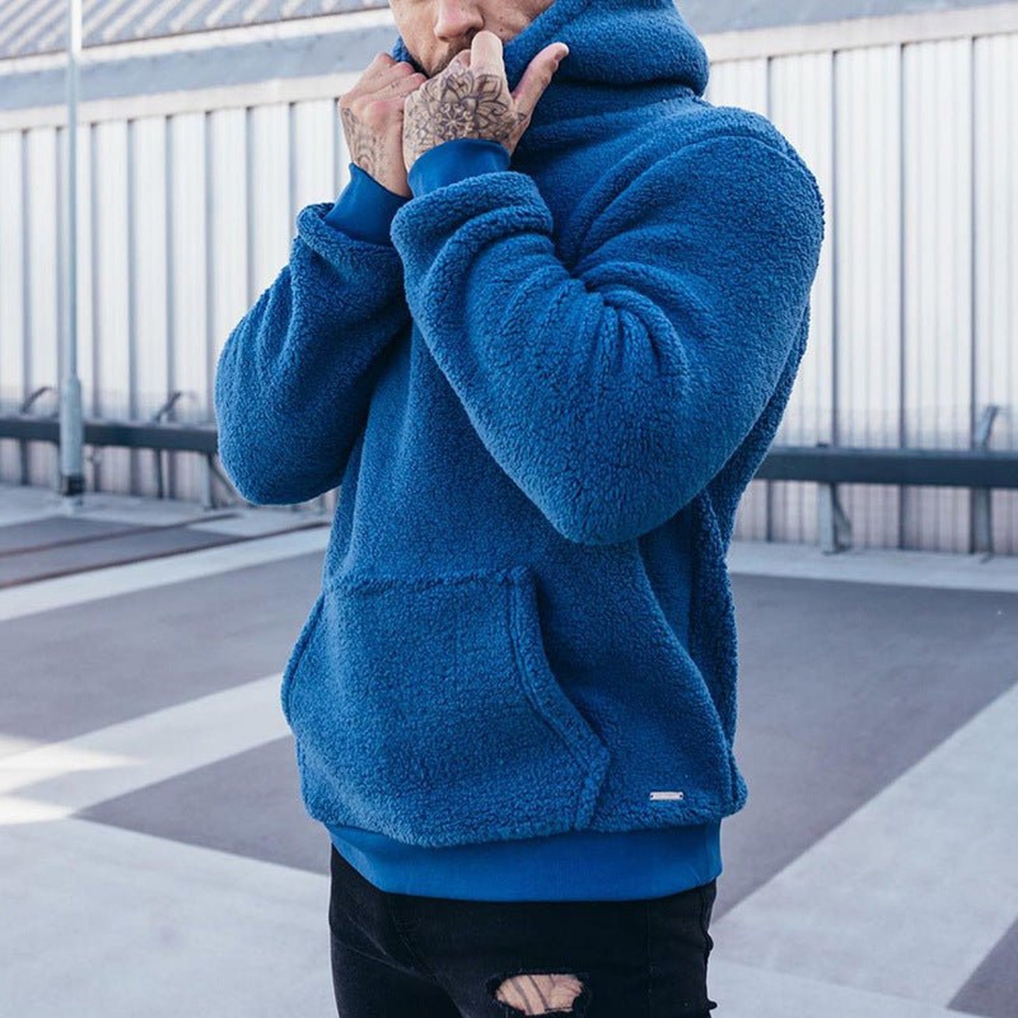 Theo | Men's Relaxed Fit Sherpa Pullover Hoodie - Blue