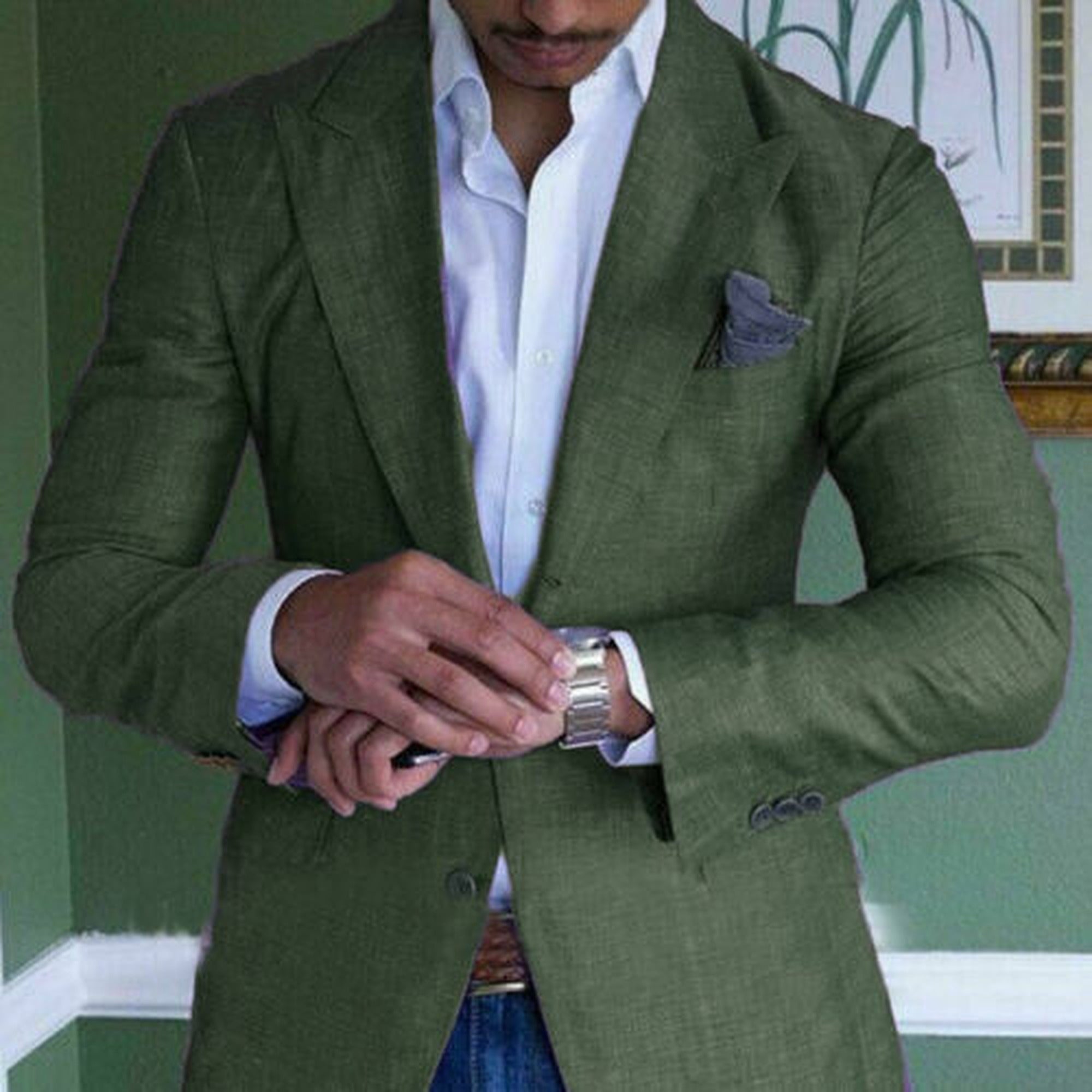 Arthur | Notch Lapel Plaid Blazer for Men - Olive Green