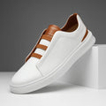 Oscar | Men's Leather Slip-On Sneakers Elastic Strap Casual - White