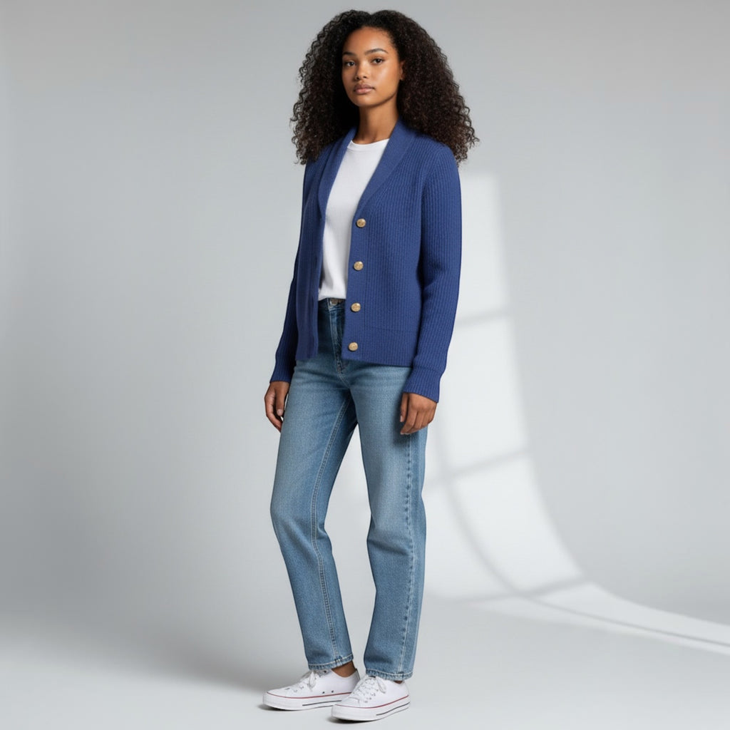 Ellmont London | Women’s Casual Button Soft Knit  Cardigan with Lapel Neck