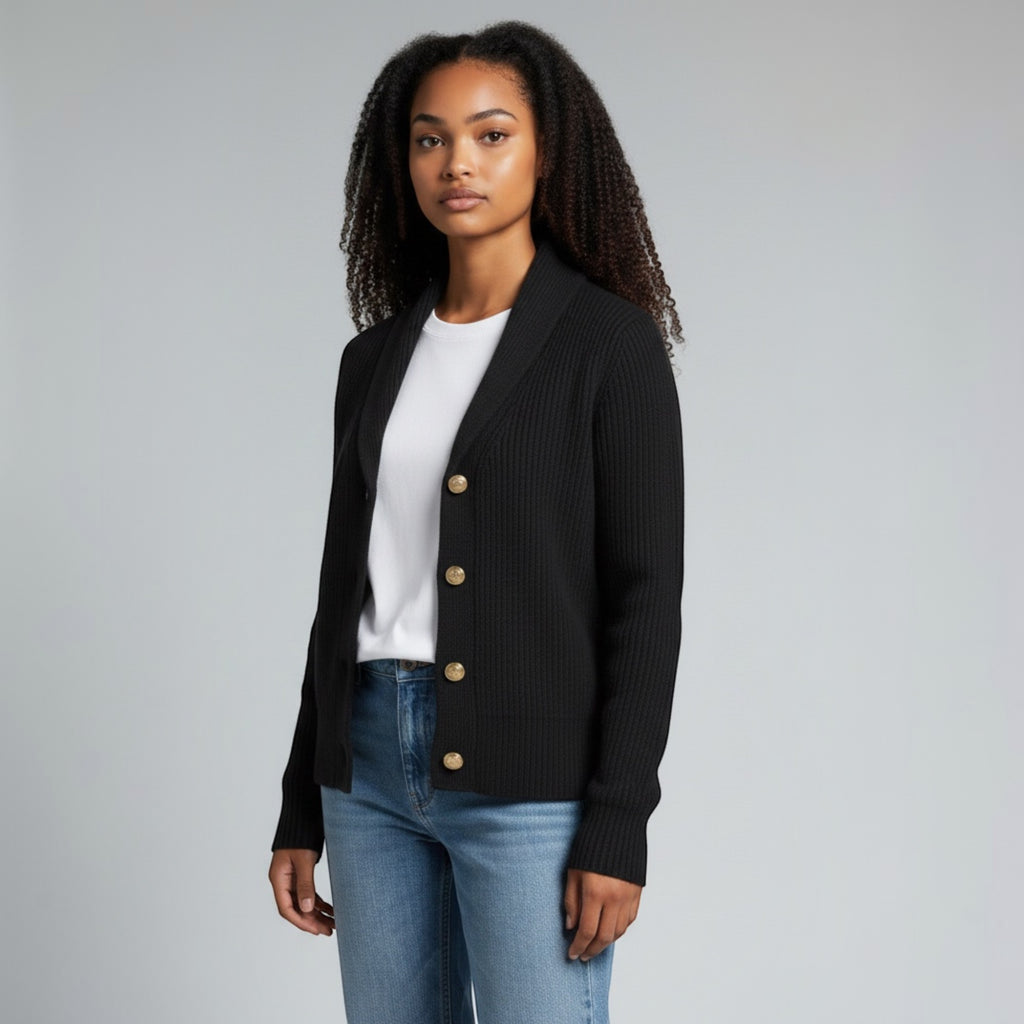 Ellmont London | Women’s Casual Button Soft Knit  Cardigan with Lapel Neck