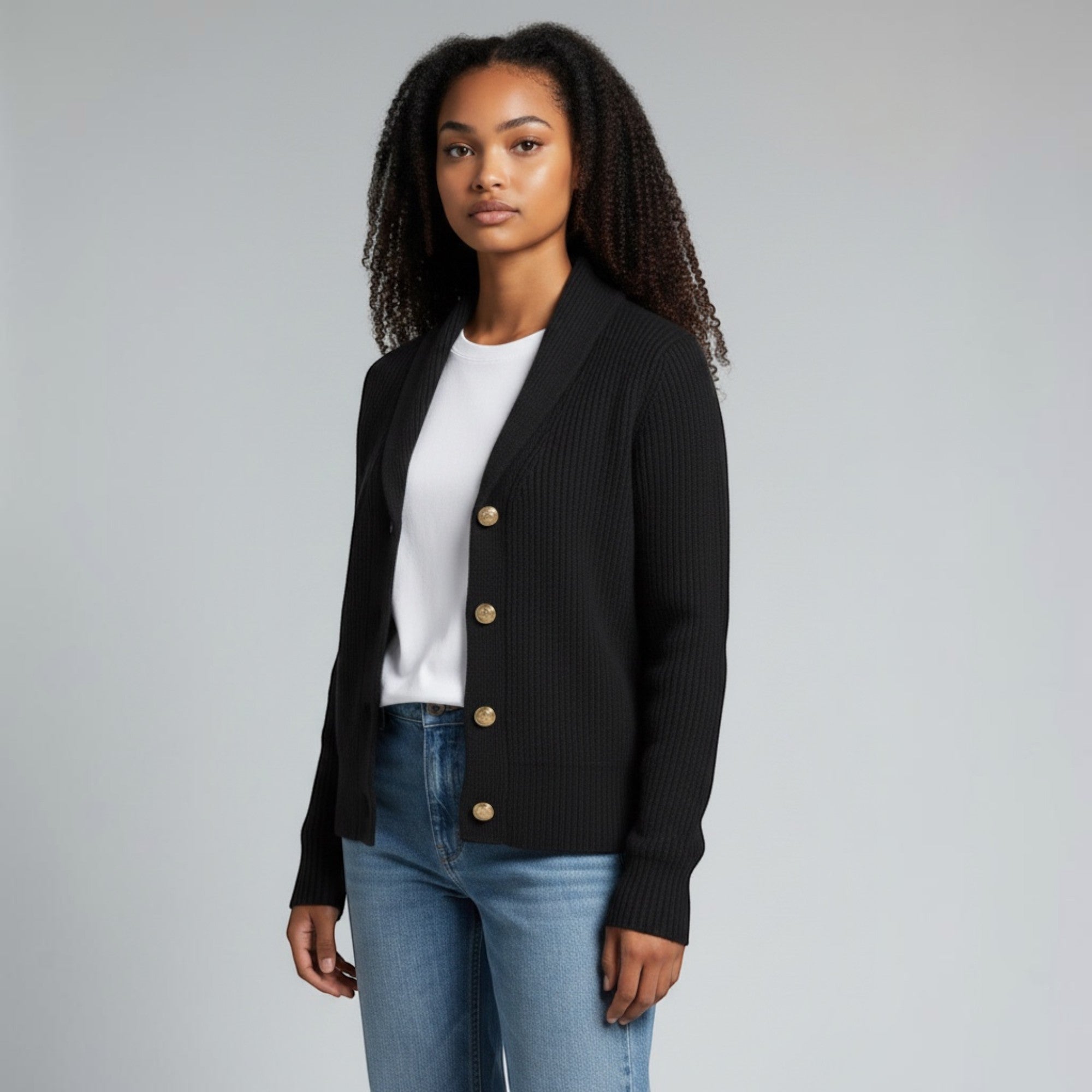 Ellmont London | Women’s Casual Button Soft Knit  Cardigan with Lapel Neck