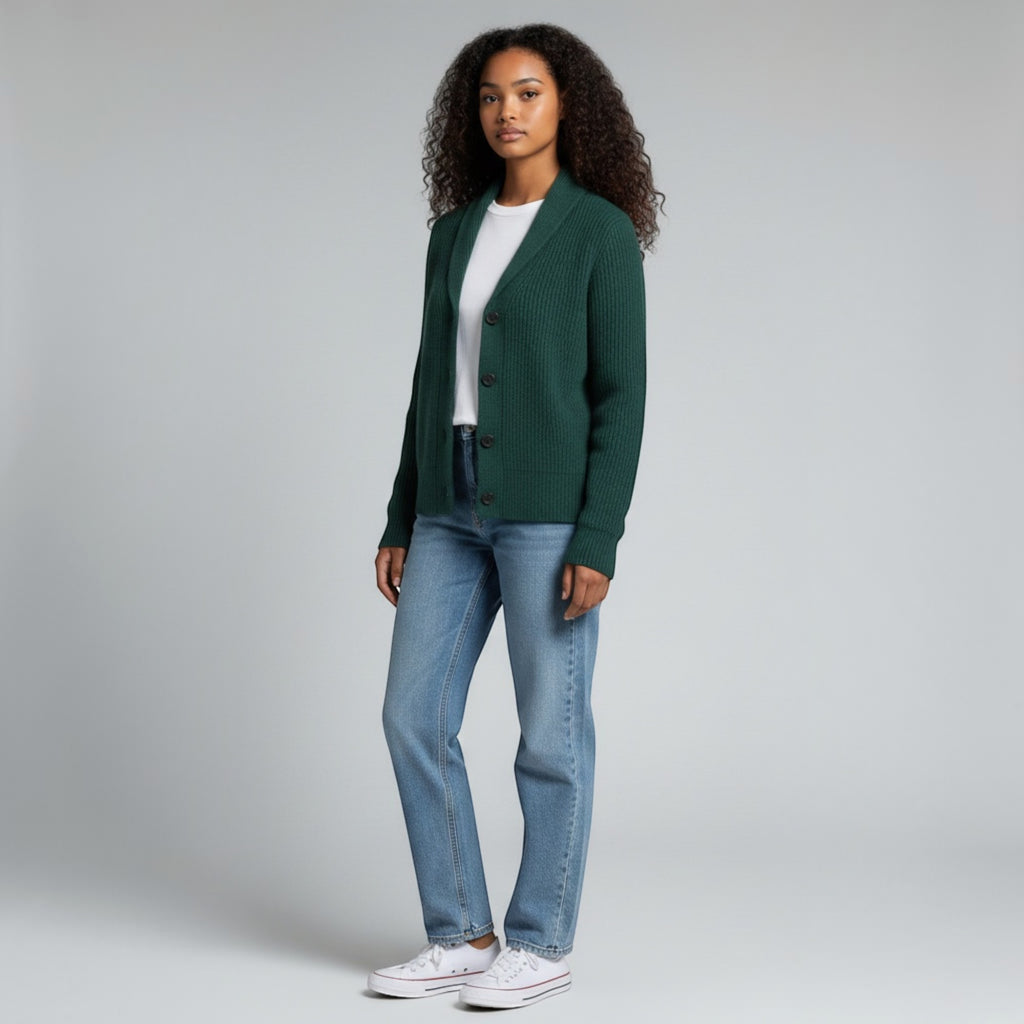 Ellmont London | Women’s Casual Button Soft Knit  Cardigan with Lapel Neck