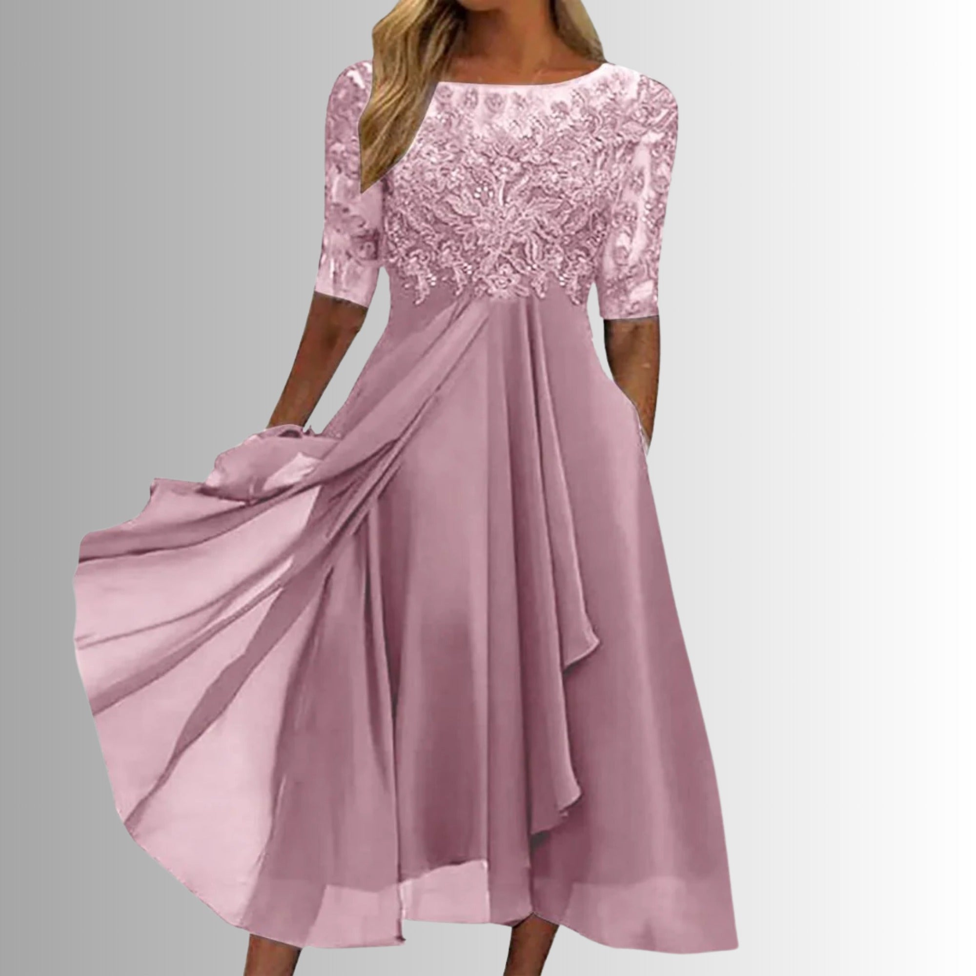 Selina | Elegant Lace Dress - Pink