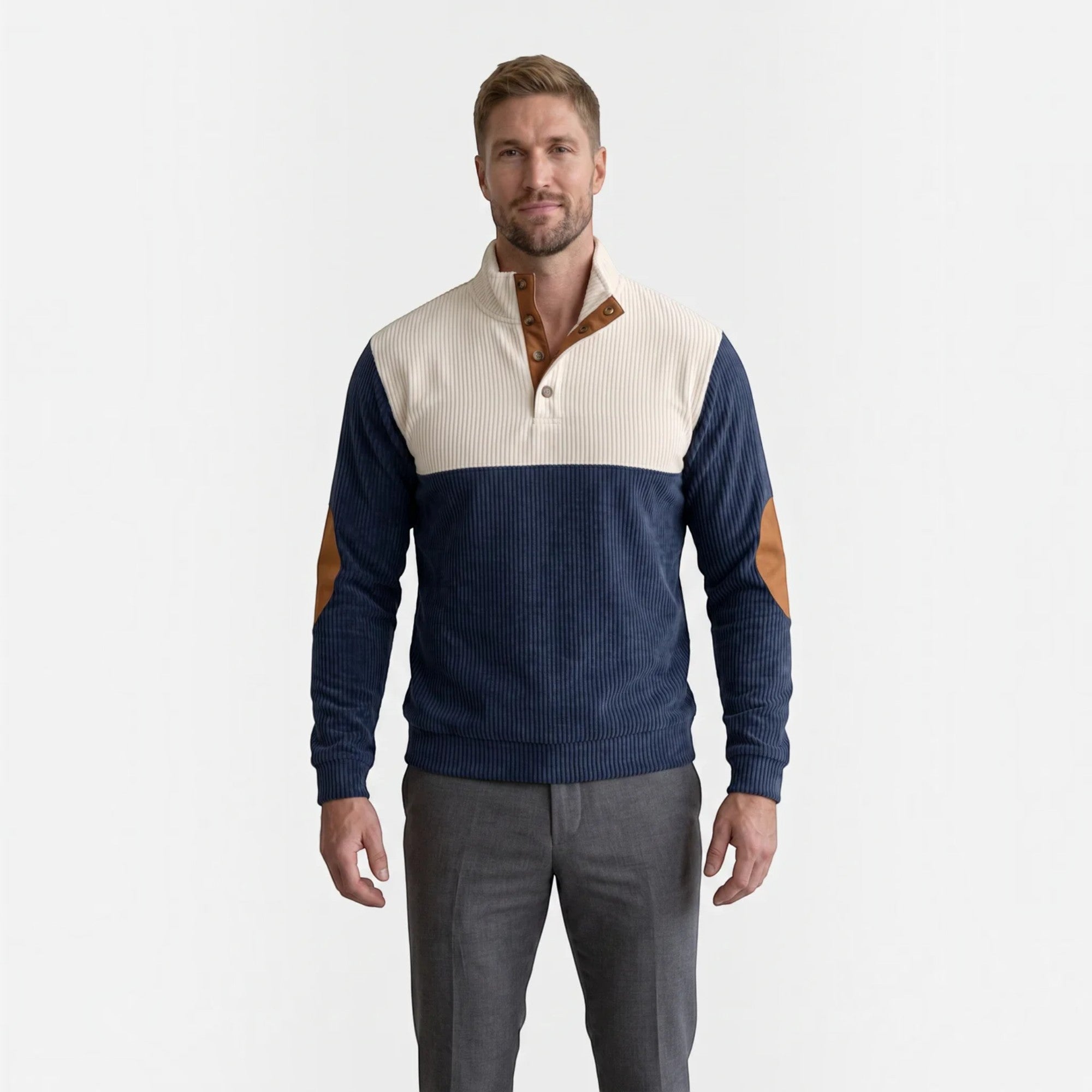 Ellmont London | Men's Corduroy Knit Sweater Cardigan Long Sleeve Pullover