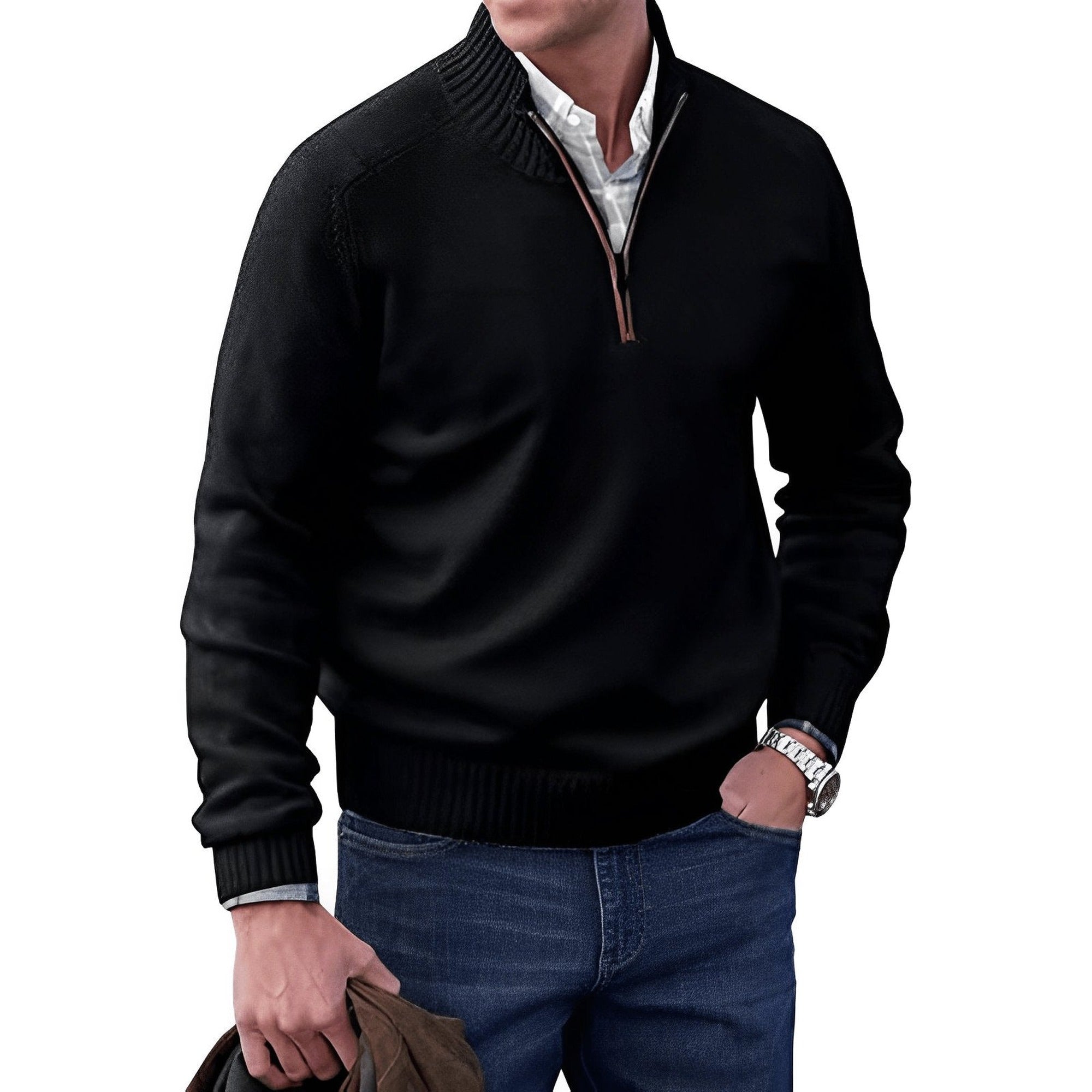 Martin | Men's Quarter-Zip Knit Pullover Sweater Regular Fit Long Sleeve - Black