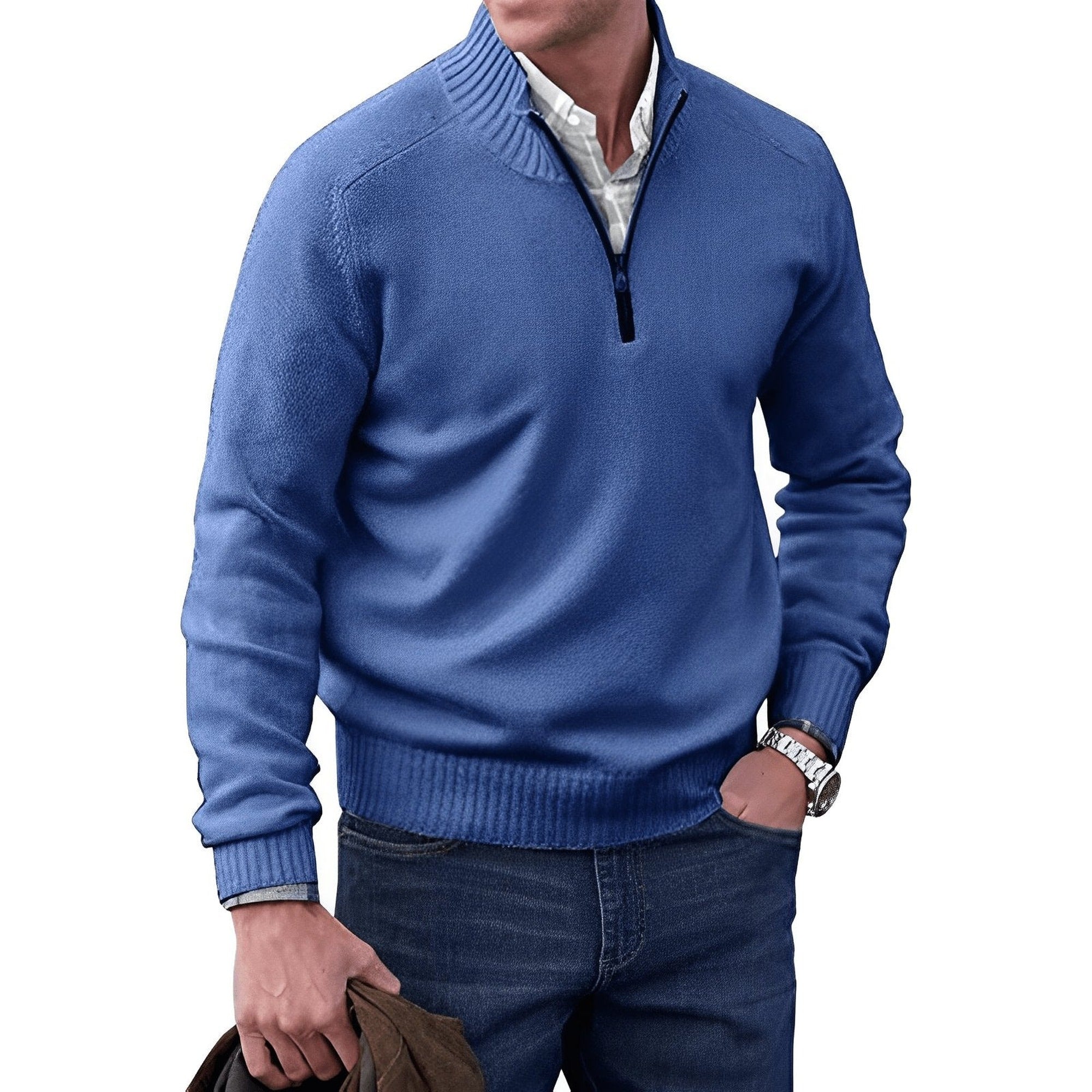 Martin | Men's Quarter-Zip Knit Pullover Sweater Regular Fit Long Sleeve - Blue