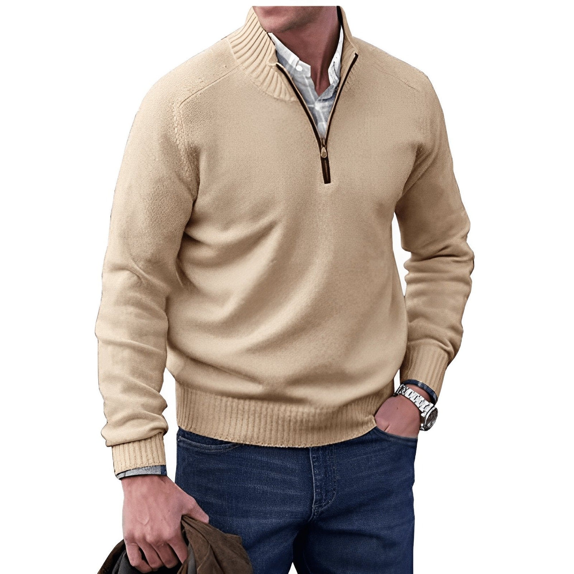 Martin | Men's Quarter-Zip Knit Pullover Sweater Regular Fit Long Sleeve - Brown