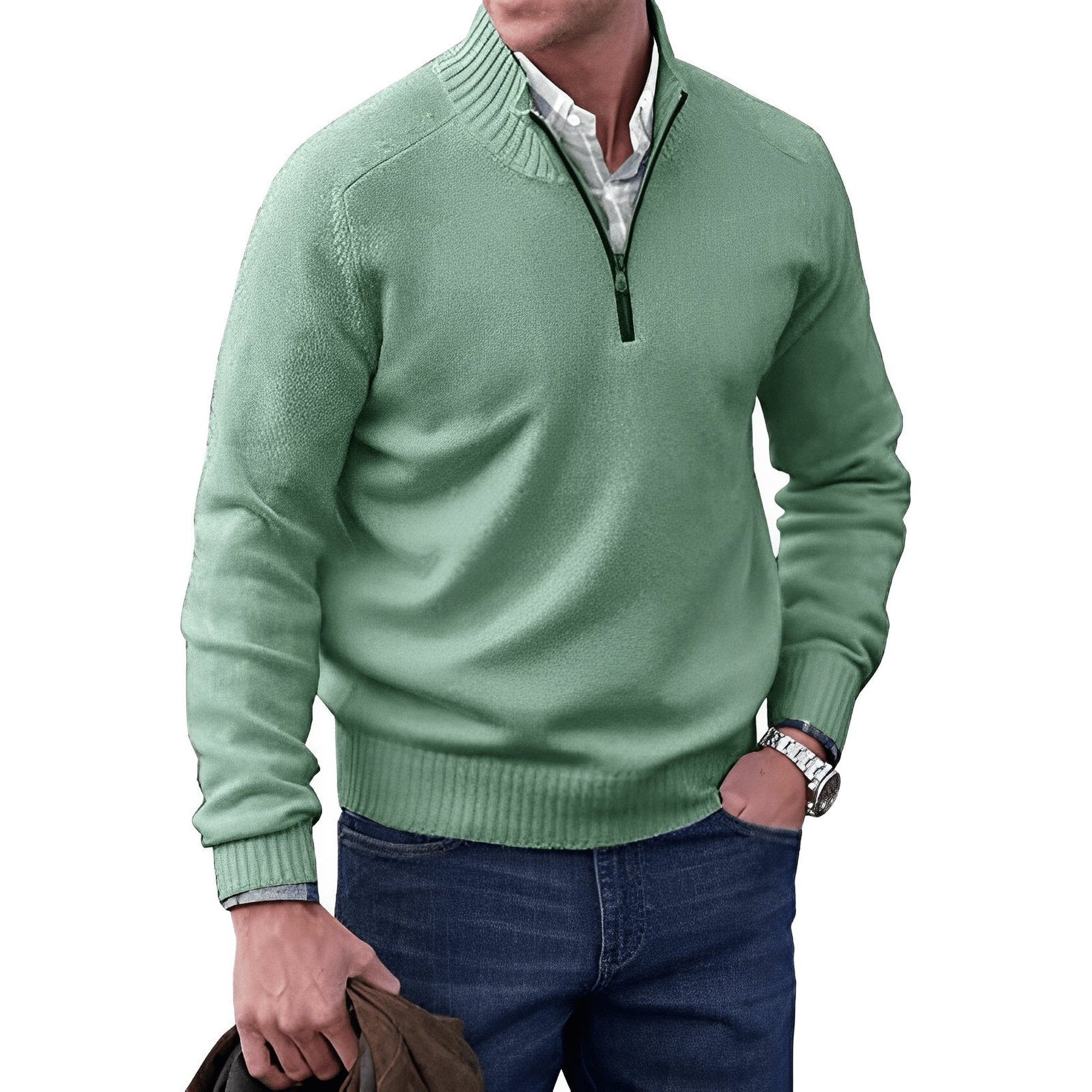 Martin | Men's Quarter-Zip Knit Pullover Sweater Regular Fit Long Sleeve - Green