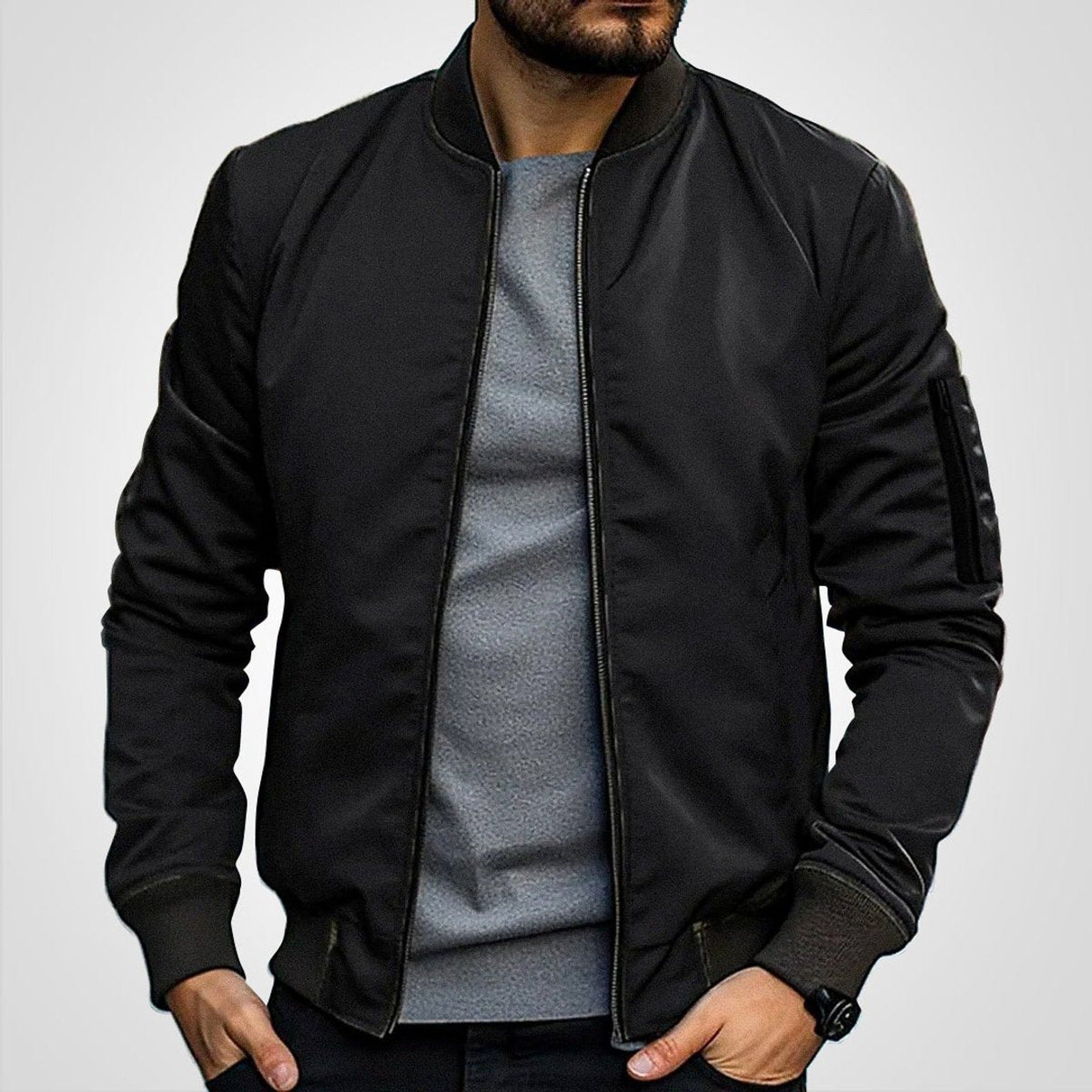 Toby | Men's Classic Slim-Fit Zip-Up Bomber Jacket - Black