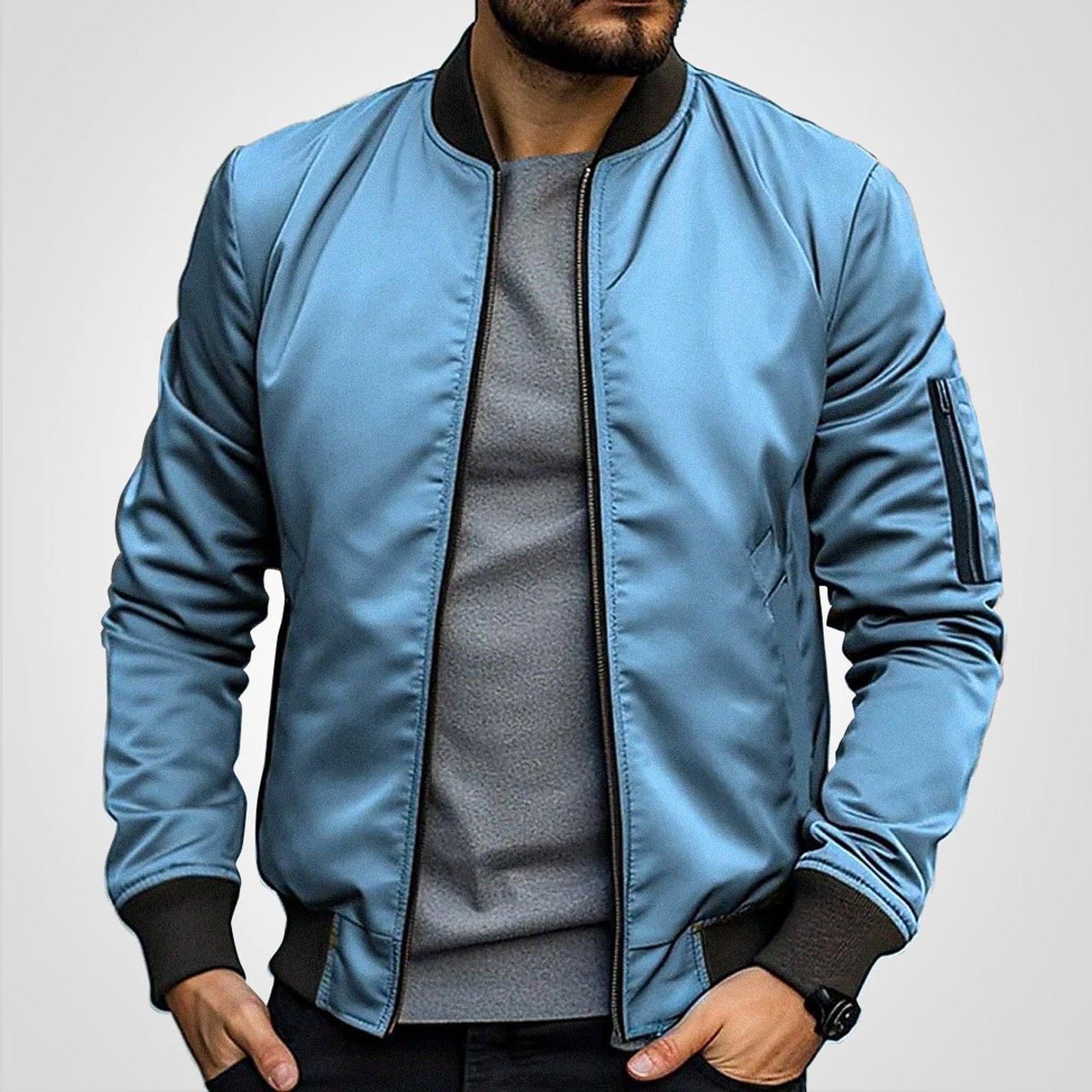 Toby | Men's Classic Slim-Fit Zip-Up Bomber Jacket - Blue