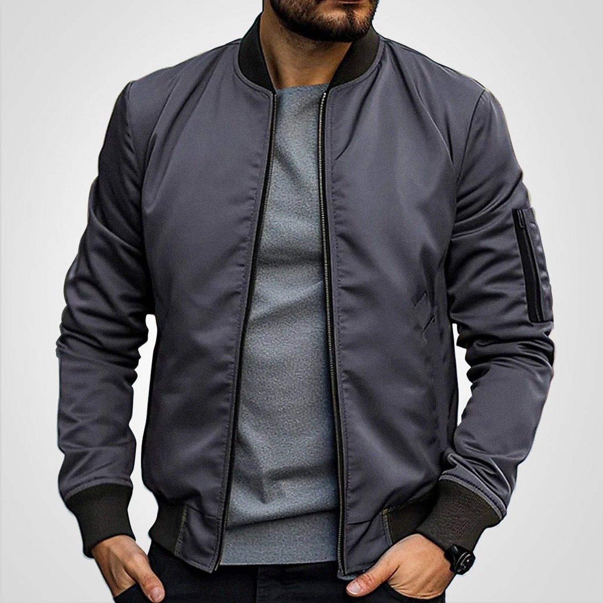 Toby | Men's Classic Slim-Fit Zip-Up Bomber Jacket - Dark Gray