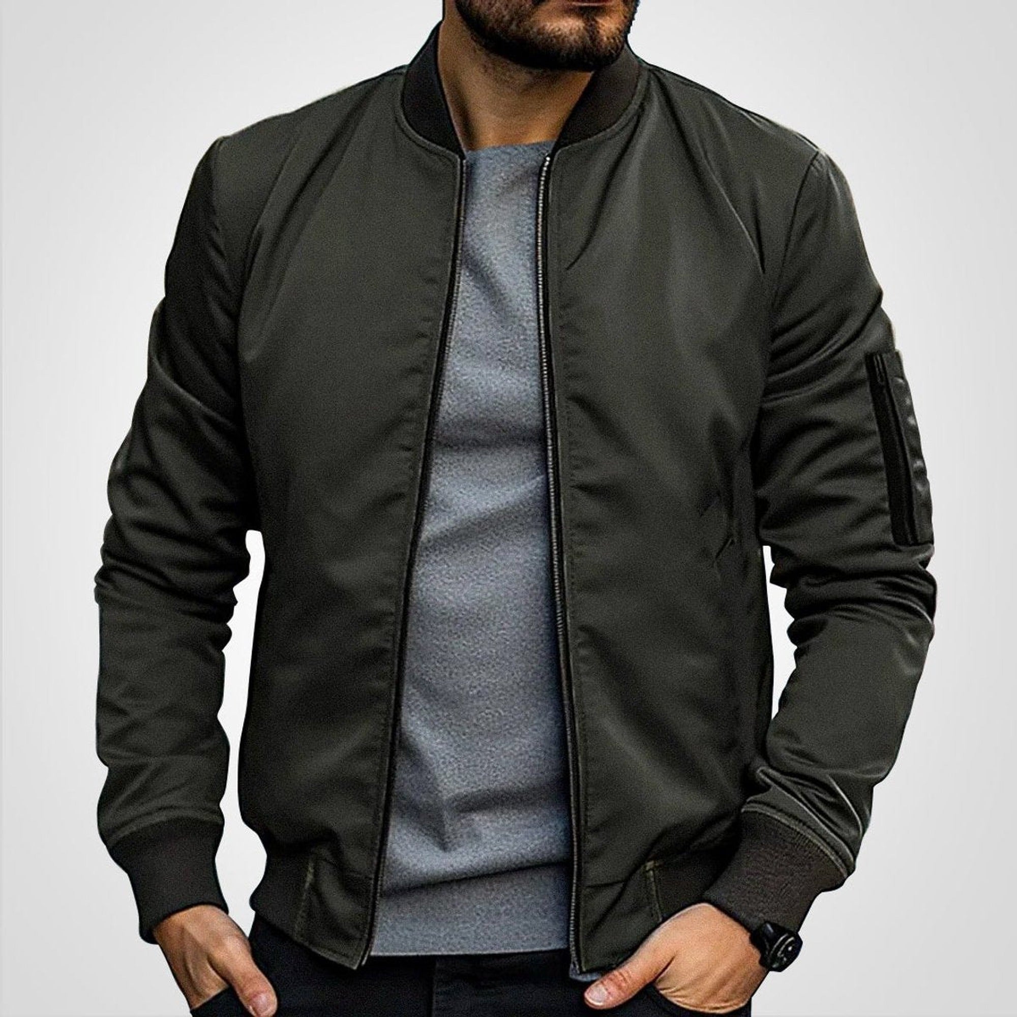 Toby | Men's Classic Slim-Fit Zip-Up Bomber Jacket - Olive Green
