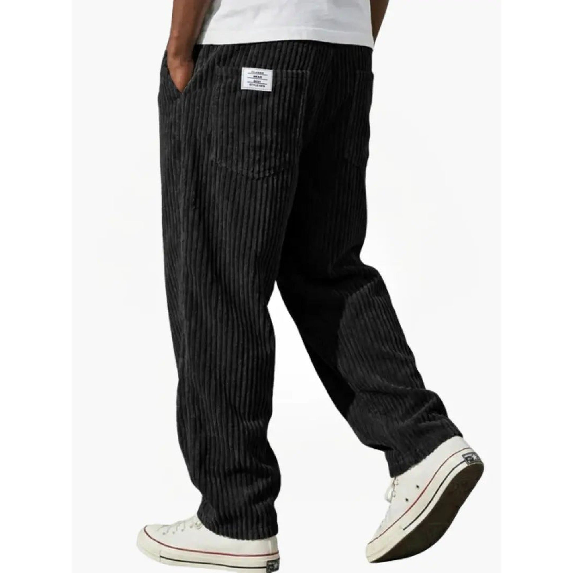 Connor | Men's Corduroy Pants Relaxed Fit Drawstring Waist - Black