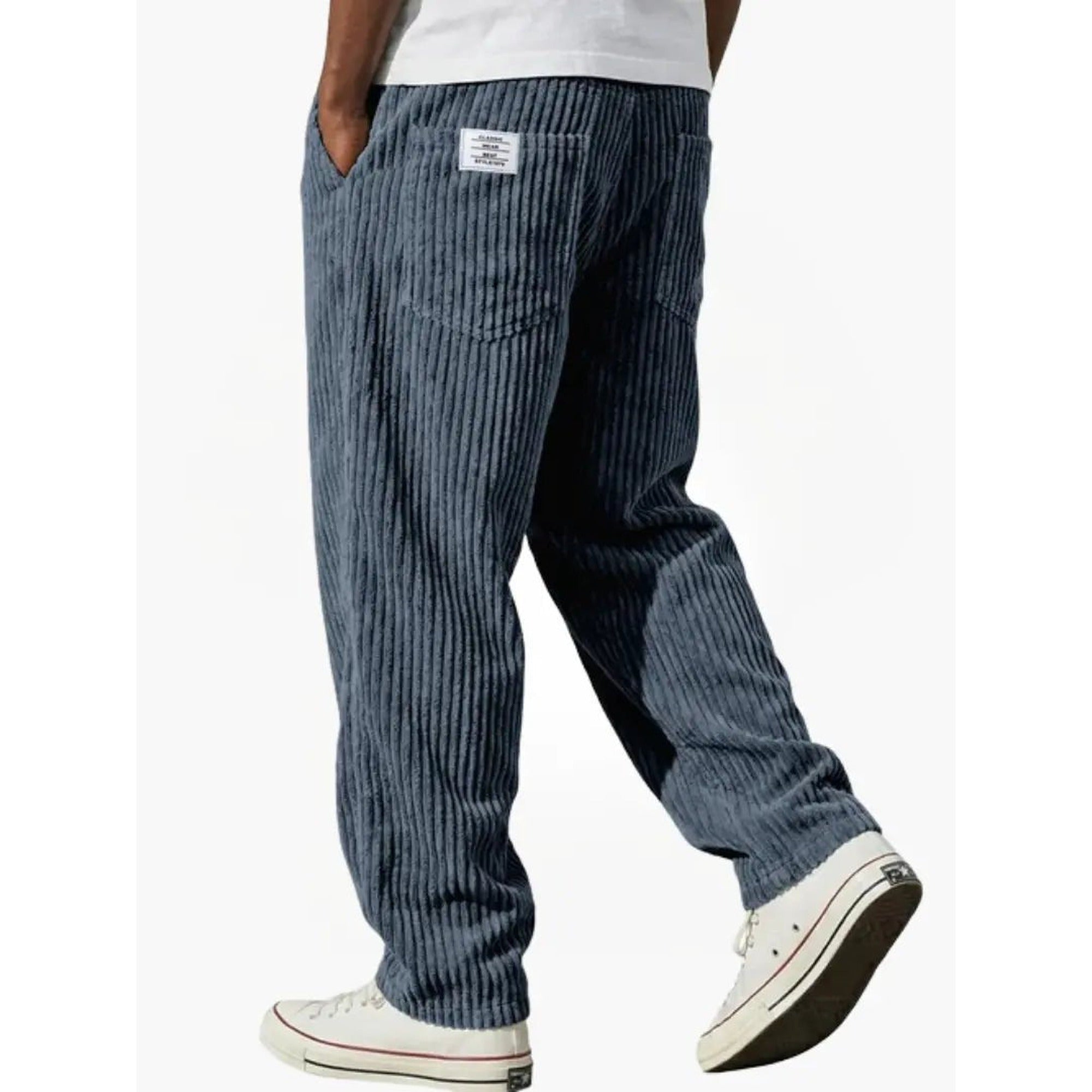 Connor | Men's Corduroy Pants Relaxed Fit Drawstring Waist - Blue