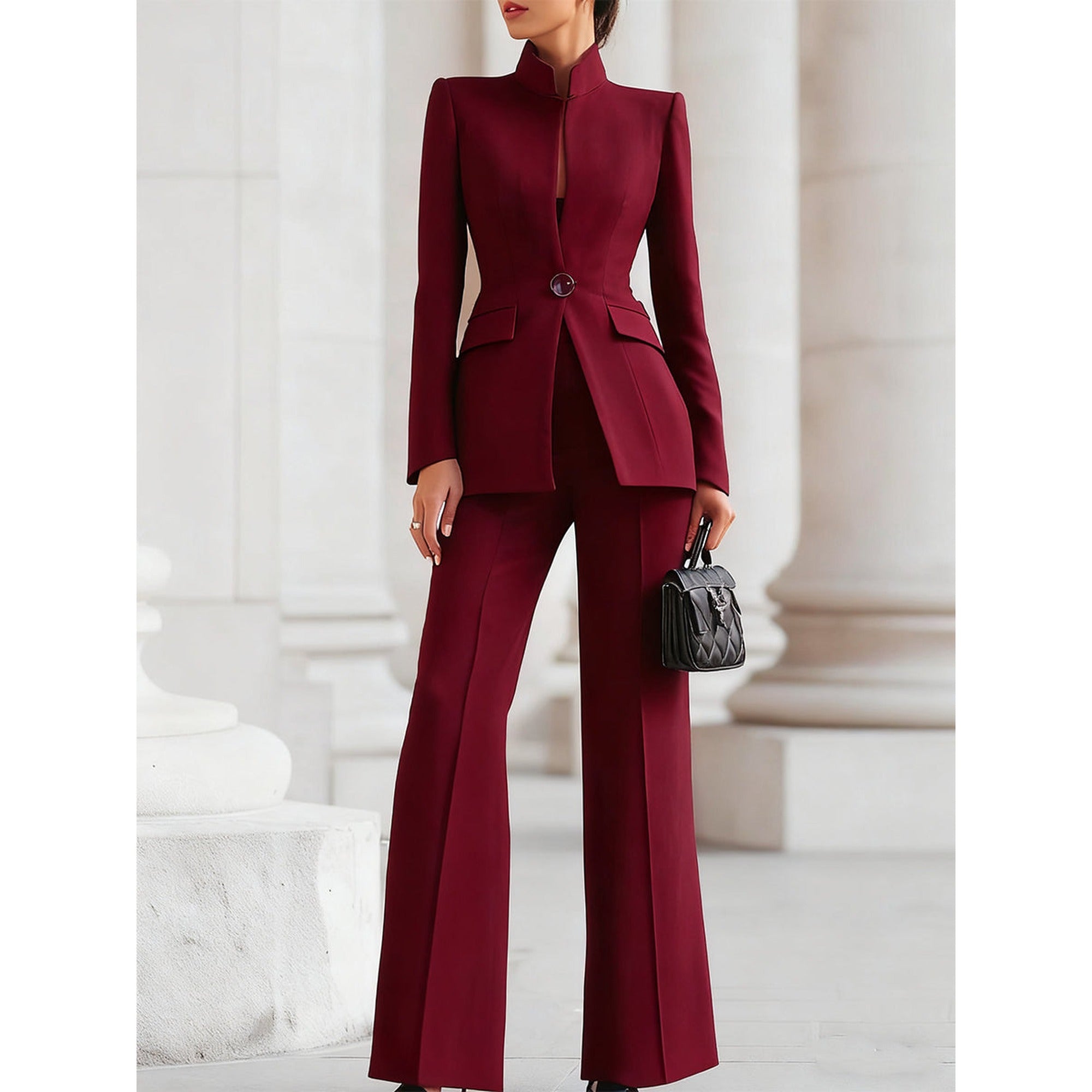 Harriet | Sharie - Elegant Blazer & Trouser Suit Set - Bordeaux Red