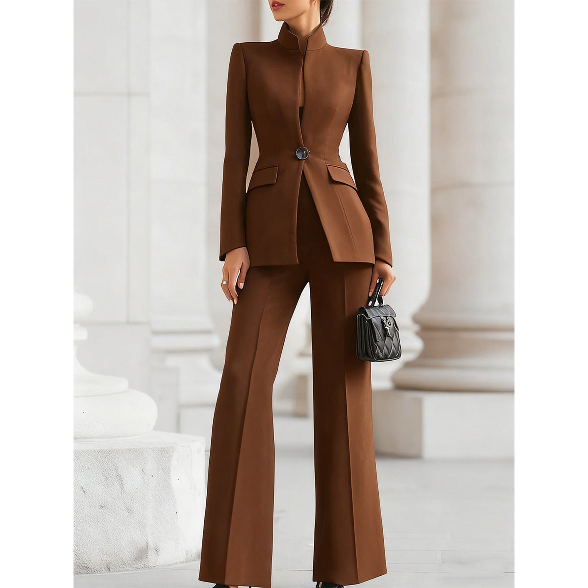 Harriet | Sharie - Elegant Blazer & Trouser Suit Set - Brown