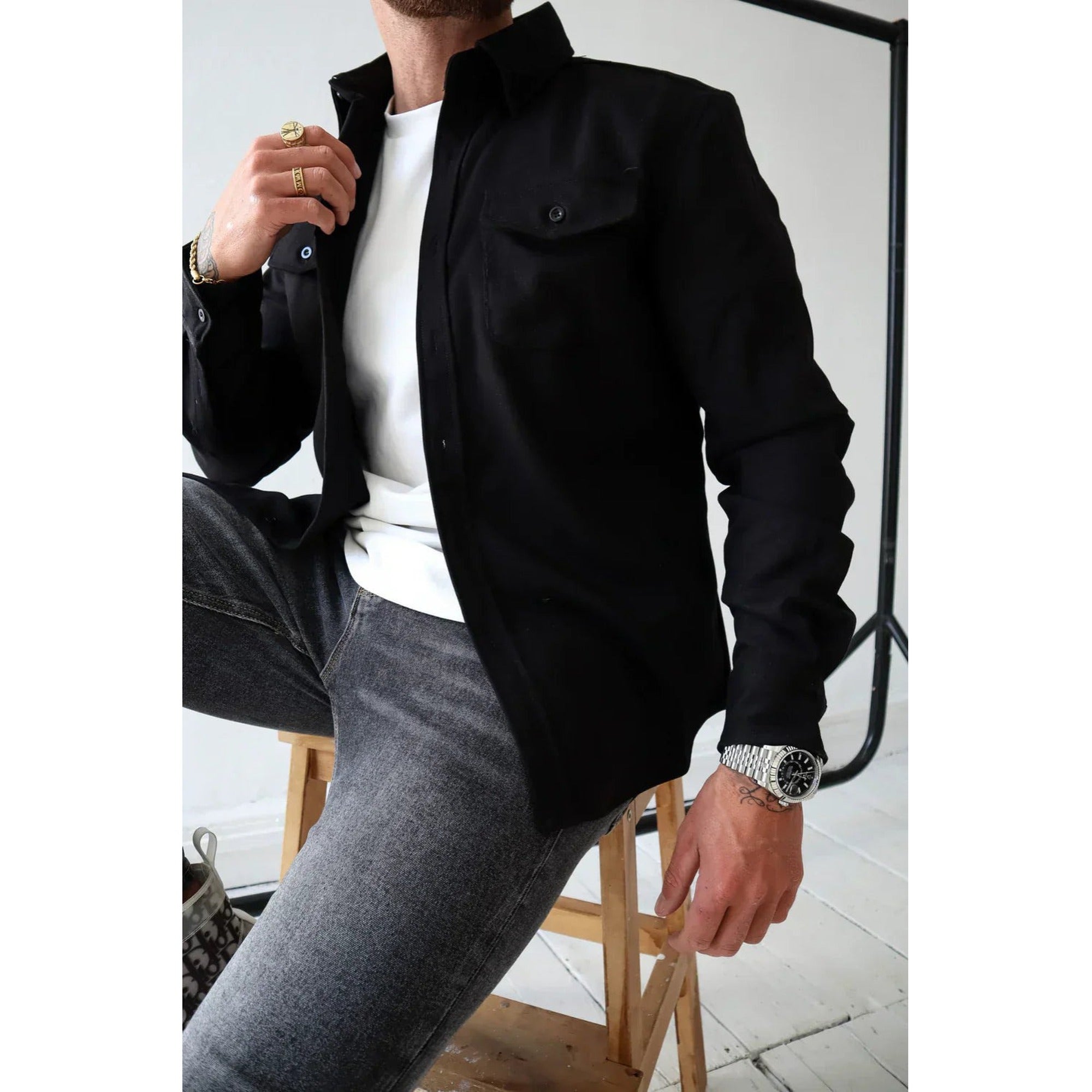 Oliver | Shirt Jacket for Men - Button-Up Overshirt - Black