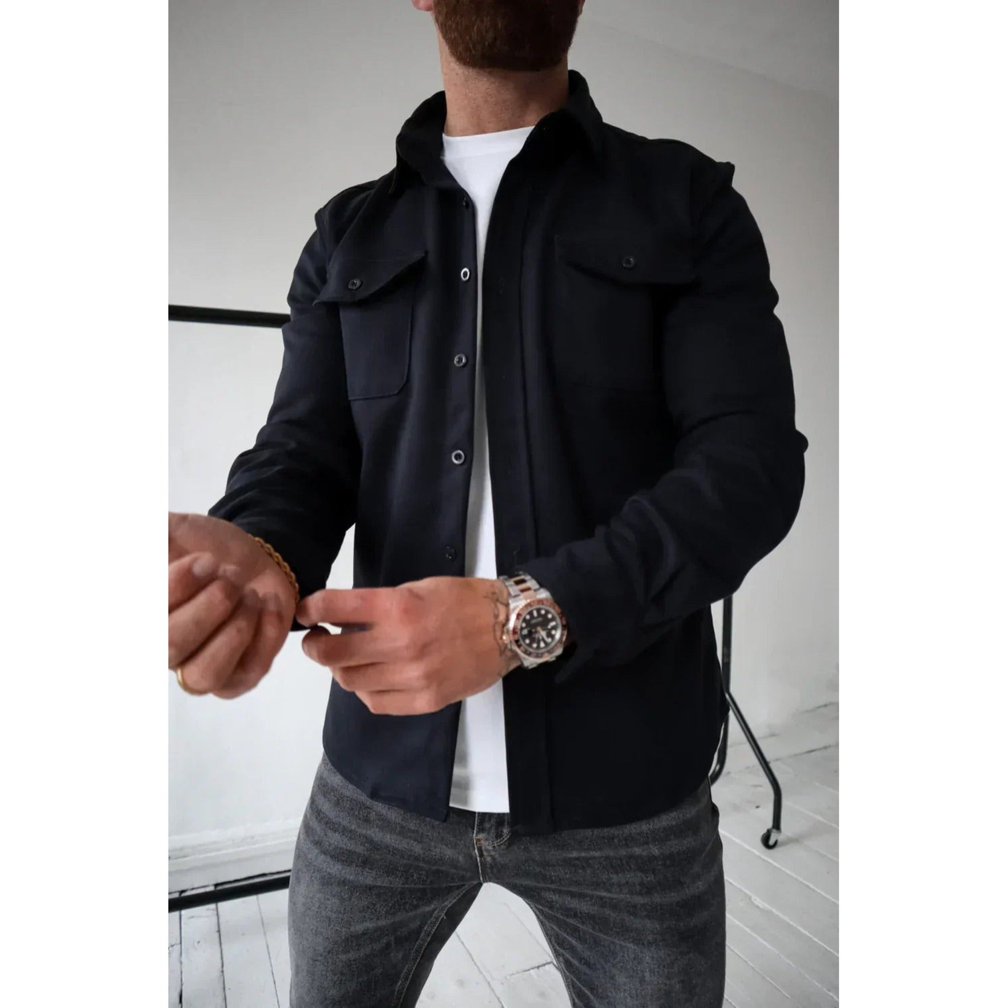 Oliver | Shirt Jacket for Men - Button-Up Overshirt - Dark Blue