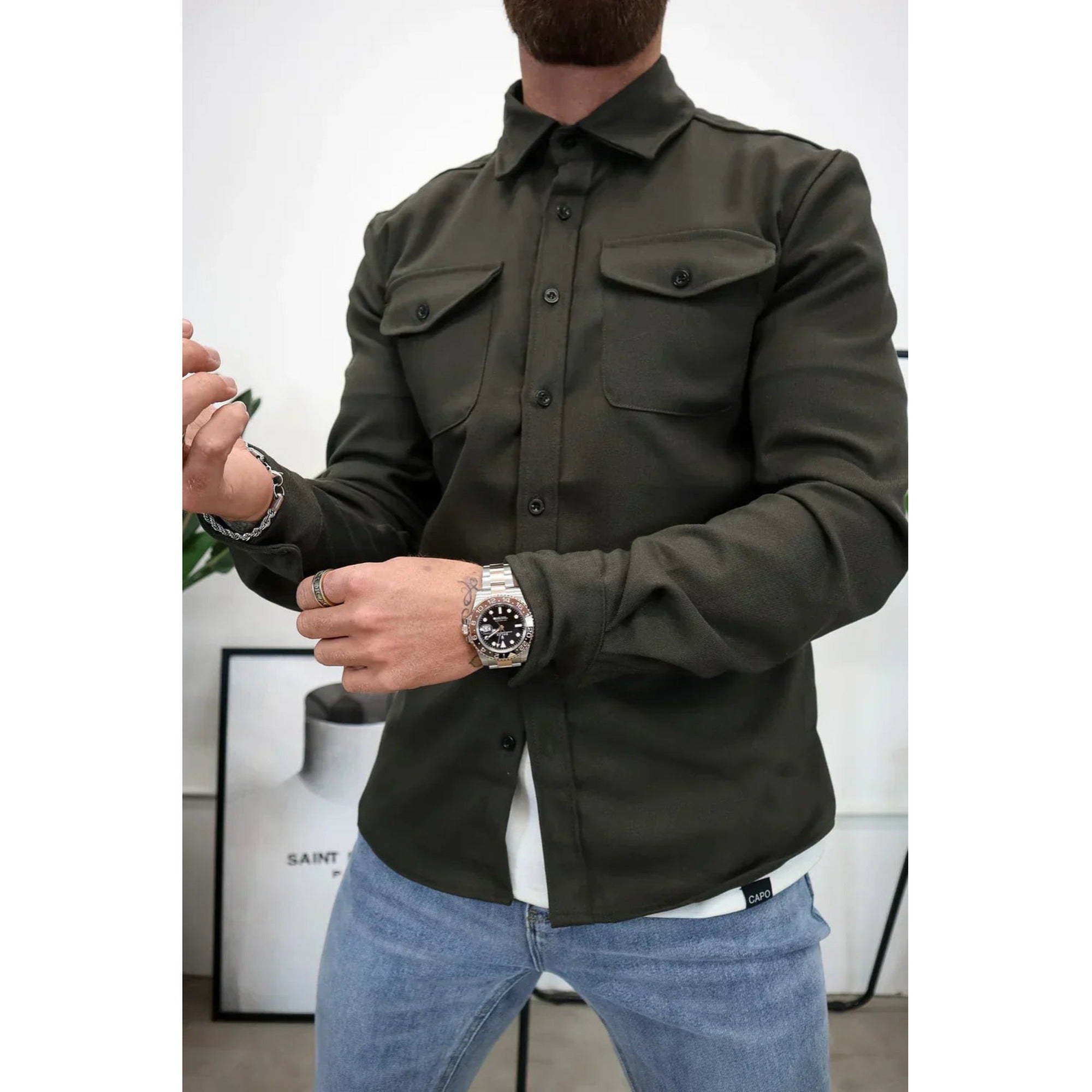 Oliver | Shirt Jacket for Men - Button-Up Overshirt - Dark Green