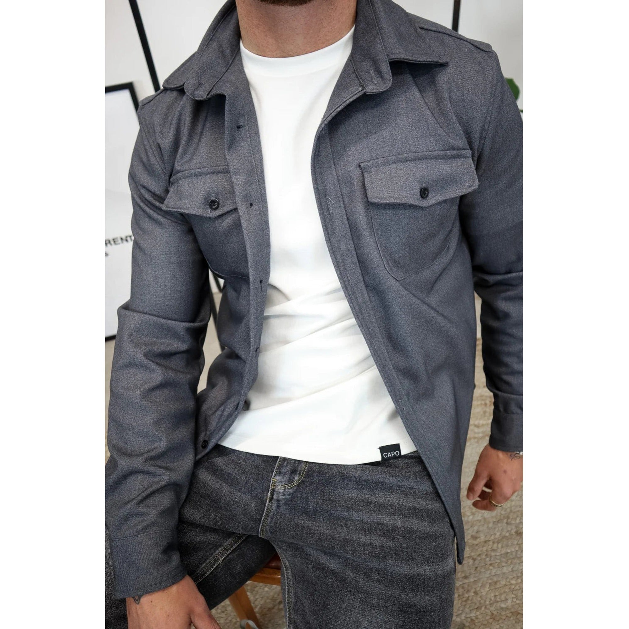 Oliver | Shirt Jacket for Men - Button-Up Overshirt - Dark Grey