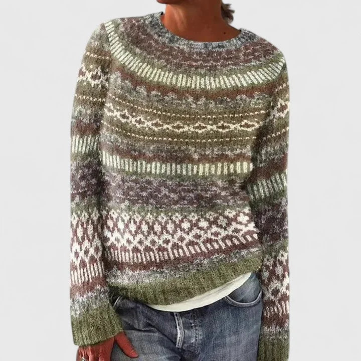 Women's Fair Isle Knit Jumper – Crew Neck Pattern Jumper