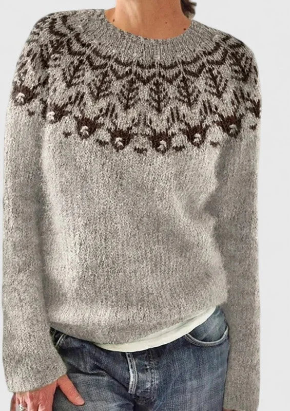 Women's Fair Isle Knit Jumper – Crew Neck Pattern Jumper