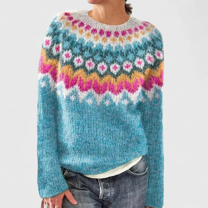 Women's Fair Isle Knit Jumper – Crew Neck Pattern Jumper
