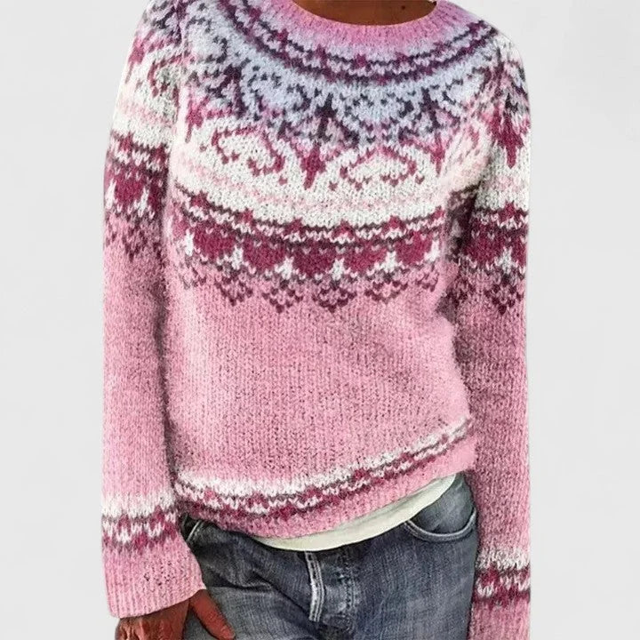 Women's Fair Isle Knit Jumper – Crew Neck Pattern Jumper