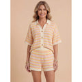 Skye | Striped Knit Polo Top and Short Two Piece Set - Yellow