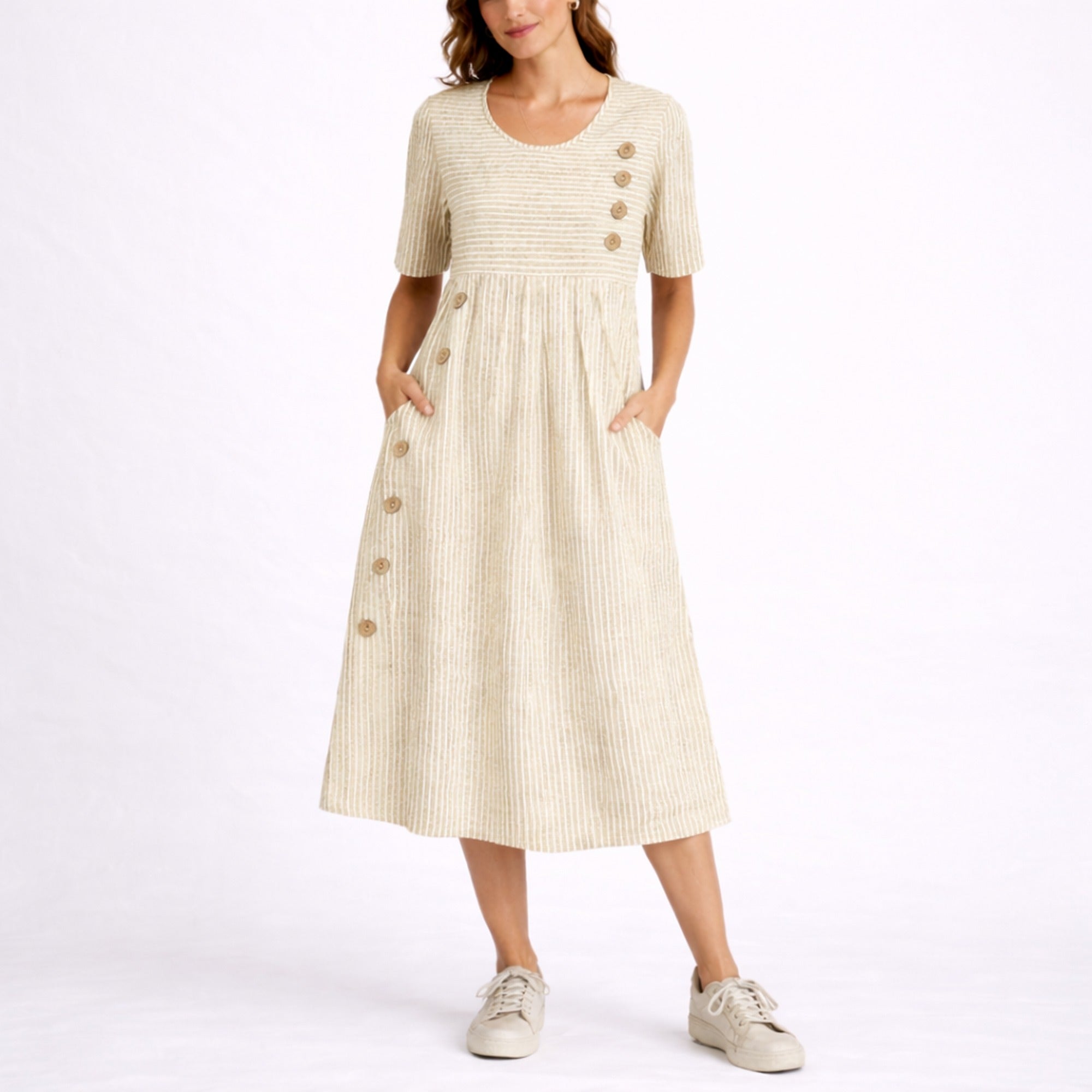 Sienna | Striped Midi Dress - Beige