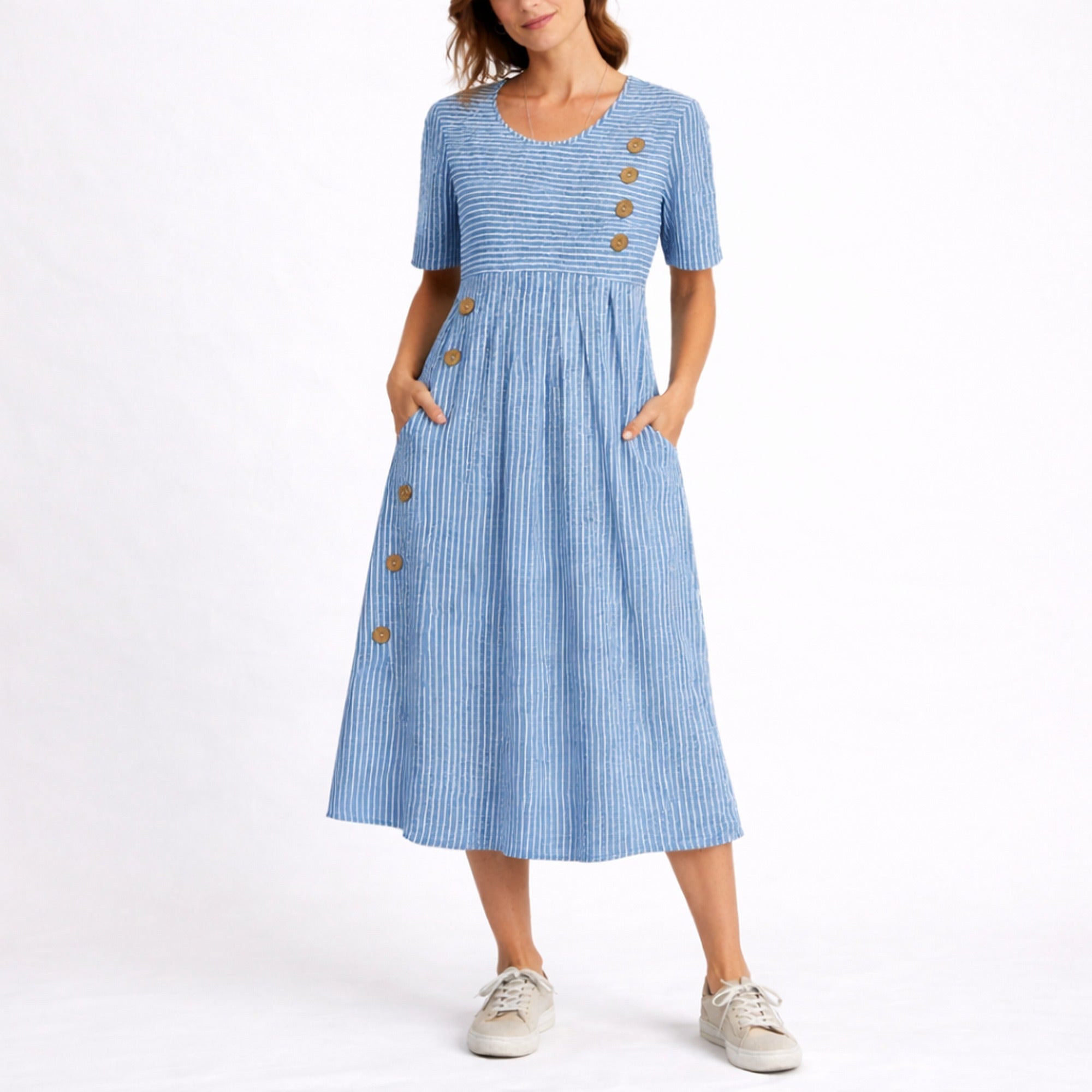 Sienna | Striped Midi Dress - Blue