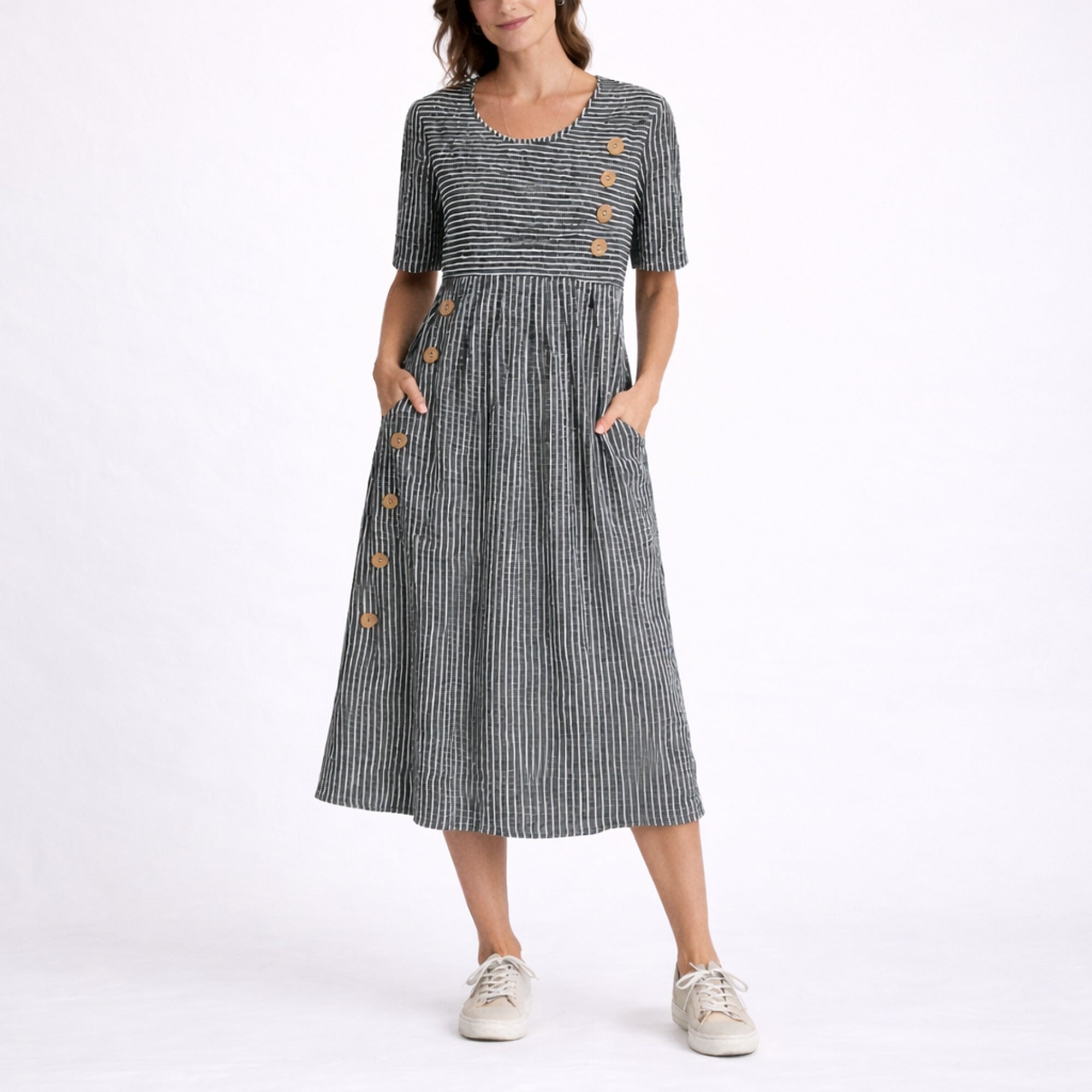 Sienna | Striped Midi Dress - Gray