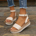 Emma | Summer Platform Sandals with Ankle Strap and Textured Sole - Apricot
