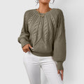 Ellmont London | Women's V-Neck Cable Knit Sweater Soft Long Sleeve Pullover