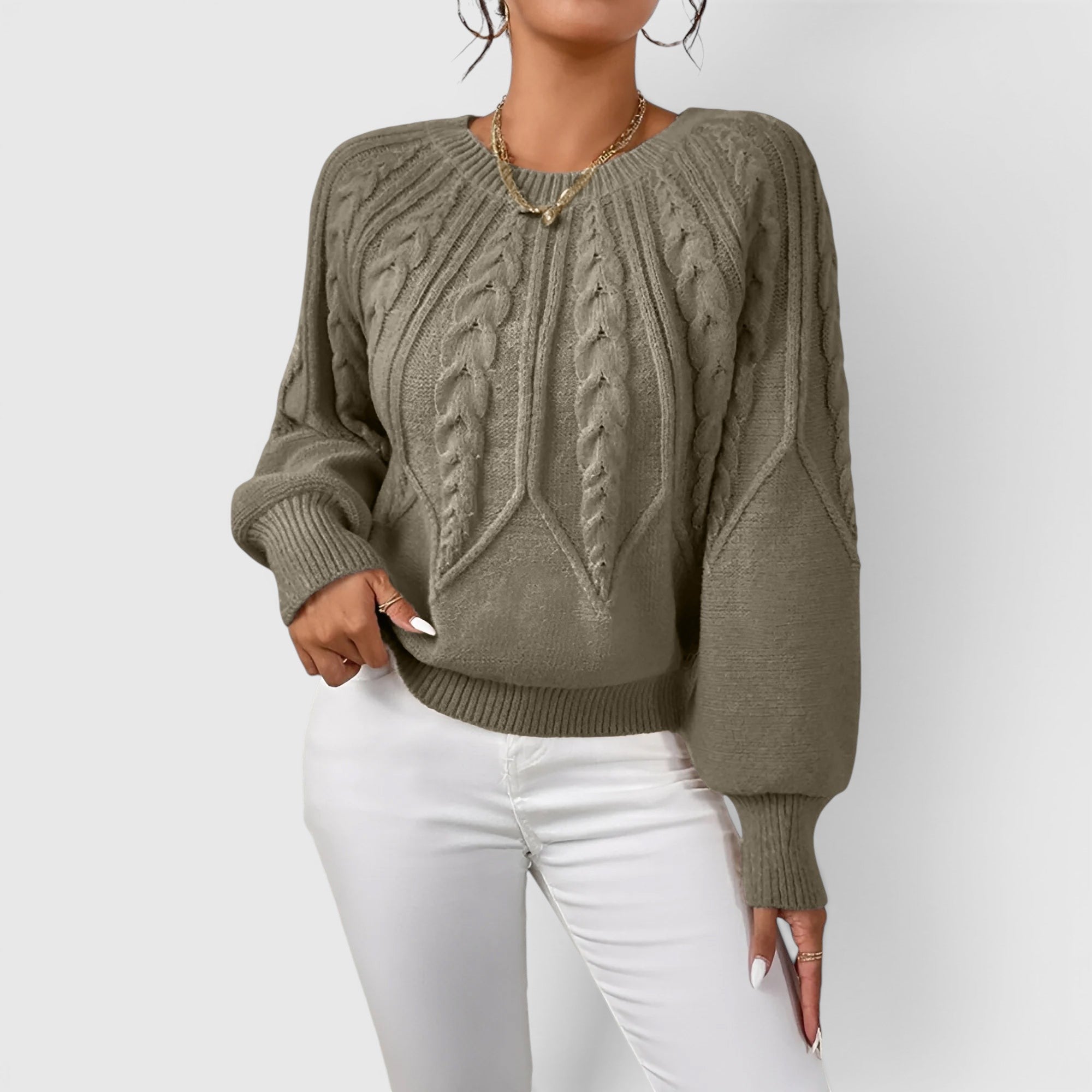 Ellmont London | Women's V-Neck Cable Knit Sweater Soft Long Sleeve Pullover