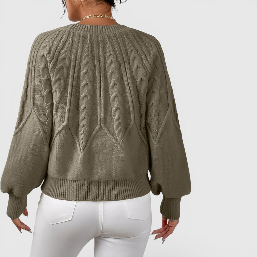 Ellmont London | Women's V-Neck Cable Knit Sweater Soft Long Sleeve Pullover