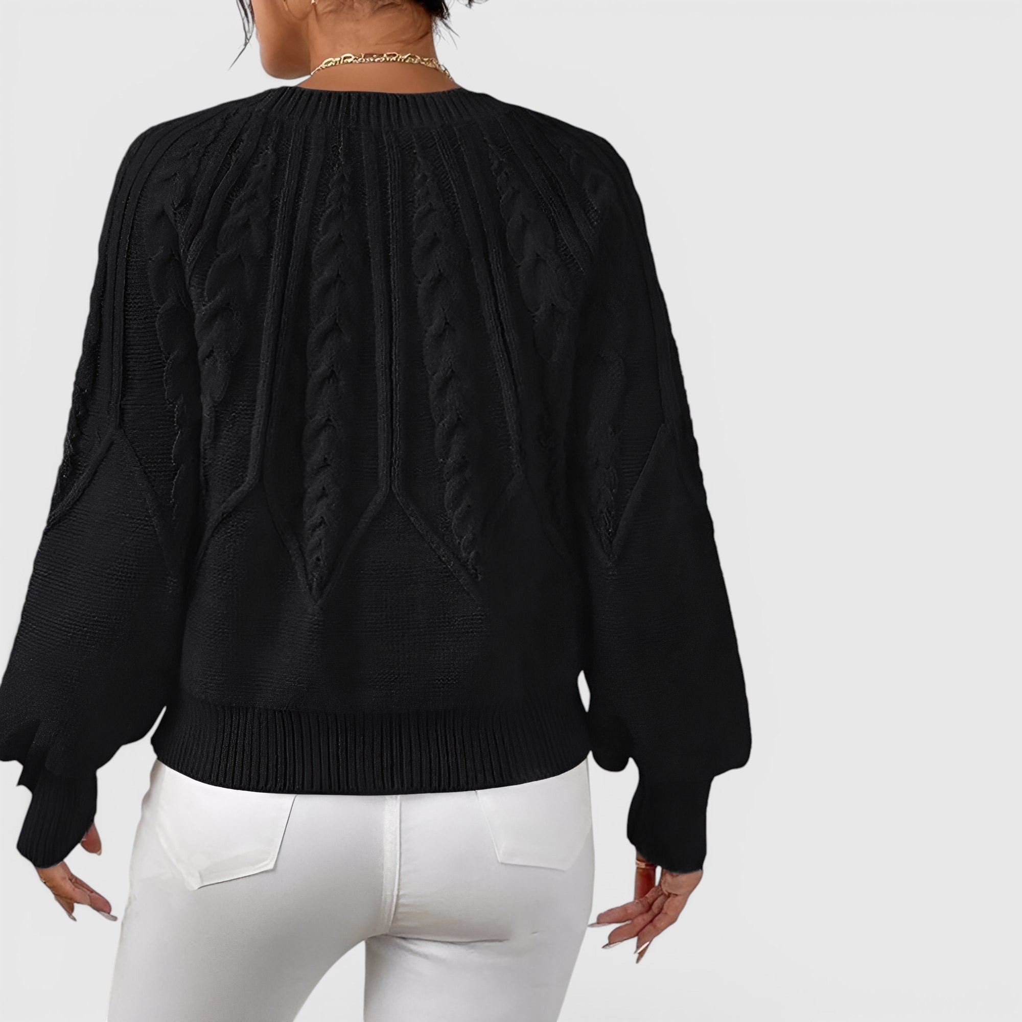 Ellmont London | Women's V-Neck Cable Knit Sweater Soft Long Sleeve Pullover