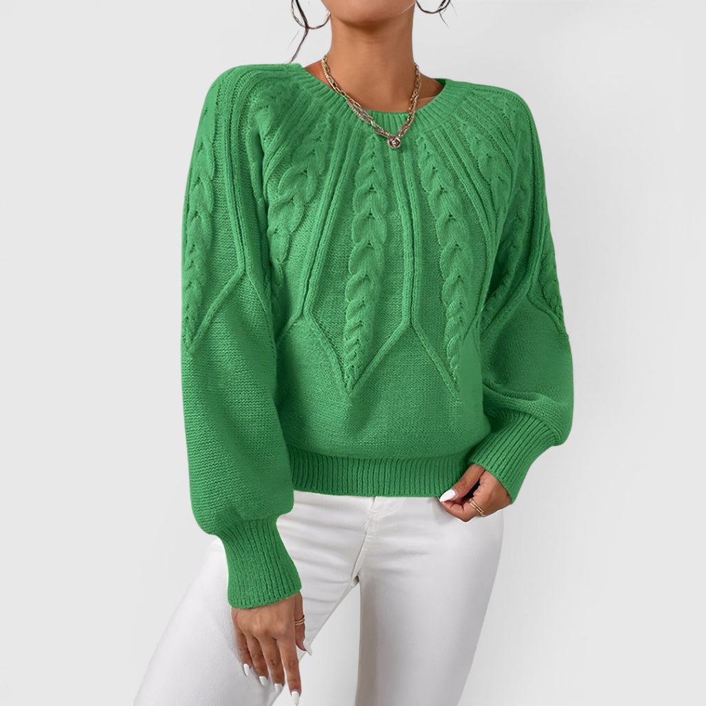 Ellmont London | Women's V-Neck Cable Knit Sweater Soft Long Sleeve Pullover