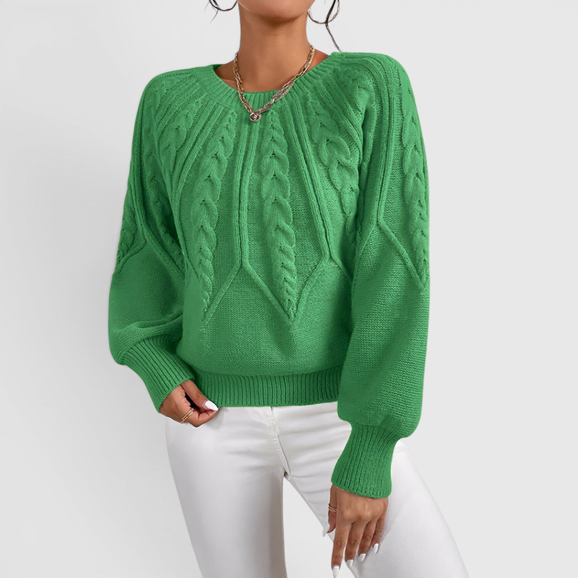 Ellmont London | Women's V-Neck Cable Knit Sweater Soft Long Sleeve Pullover