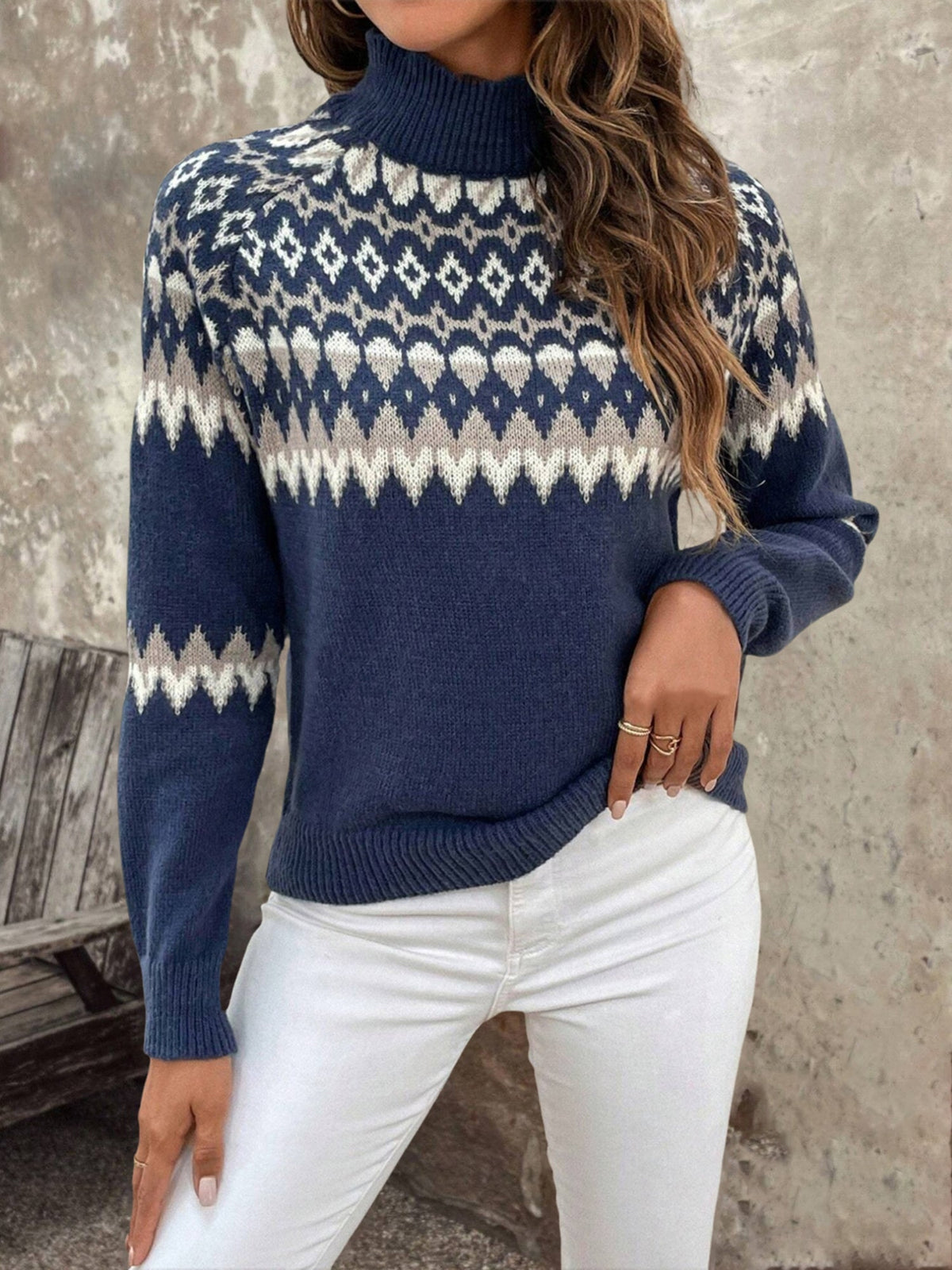 Autumn | Fair Isle Turtleneck Knit Sweater — Long Sleeve Women's Cozy Fit