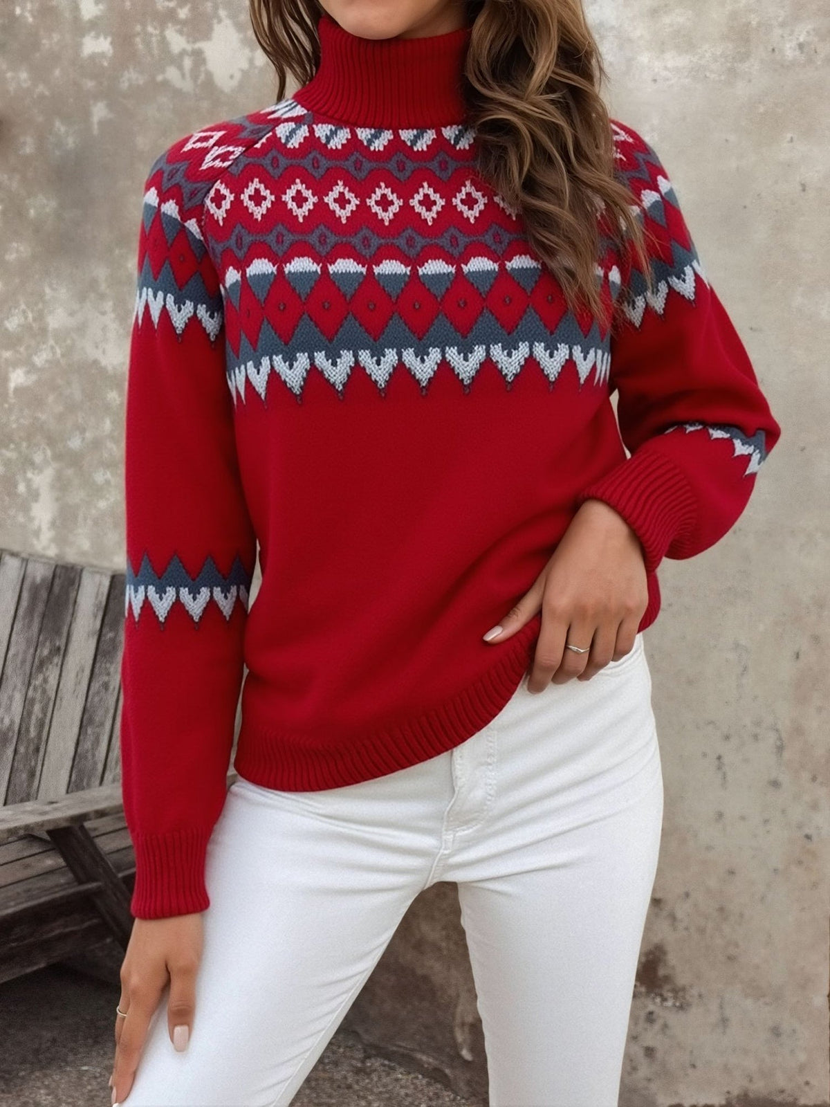 Autumn | Fair Isle Turtleneck Knit Sweater — Long Sleeve Women's Cozy Fit