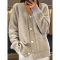 Kiera | V-Neck Cardigan Sweater for Women - Cable Knit - Beige