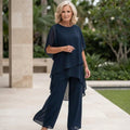 Sofia | Elegant Draped Palazzo Pants Set - Blue