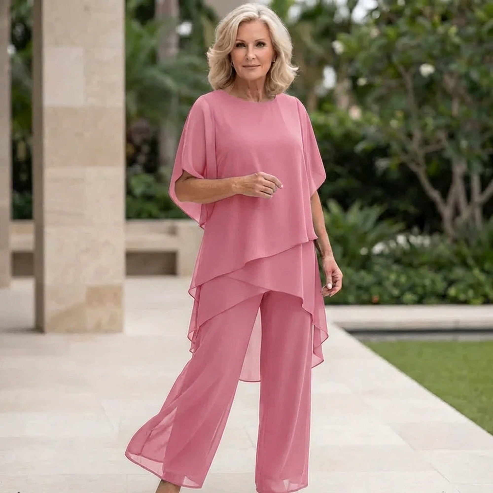 Sofia | Elegant Draped Palazzo Pants Set - Pink