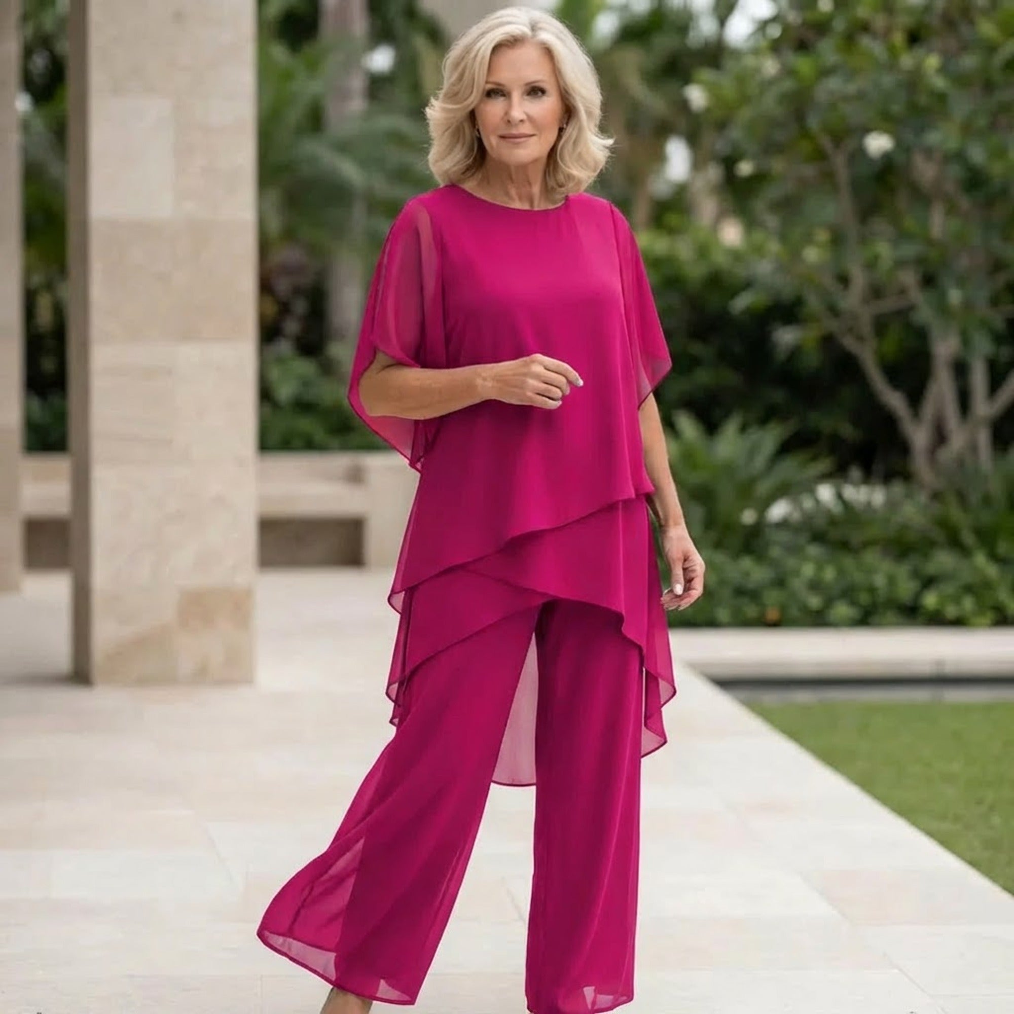 Sofia | Elegant Draped Palazzo Pants Set - Purple